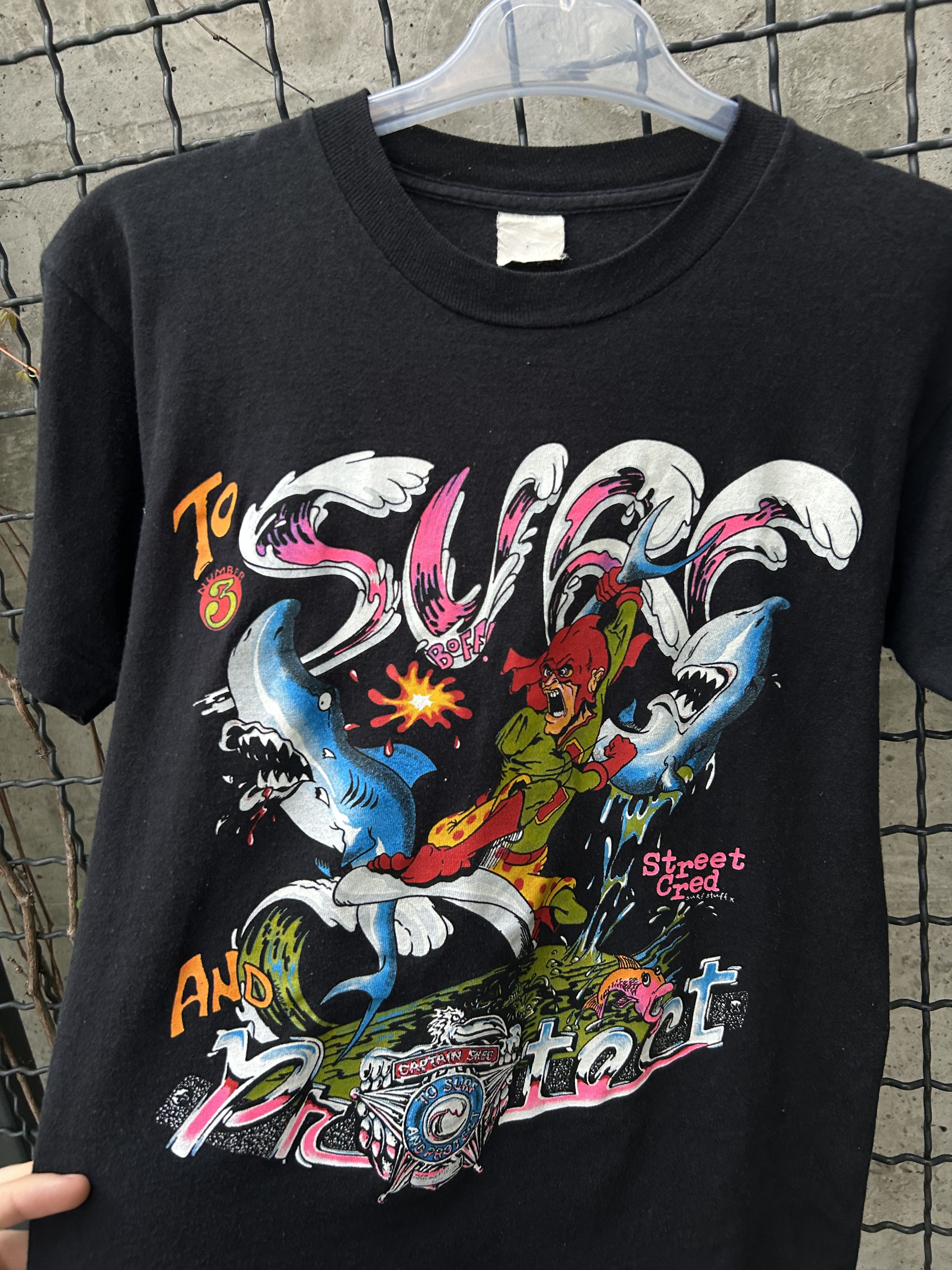 Vintage Vintage 90s Street Cred To Surf And Protect Comics T-shirt Size US XS / EU 42 / 0 - 3 Thumbnail