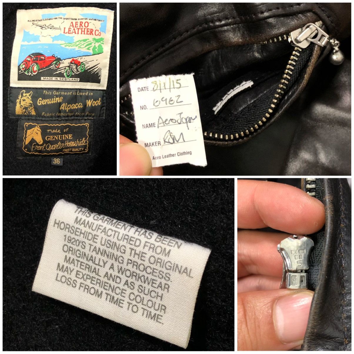 Aero Leathers RARE🔥HORSEHIDE FRONT QUARTER W/ ALPACA WOOL 6-POCKETS Size US M / EU 48-50 / 2 - 24 Thumbnail