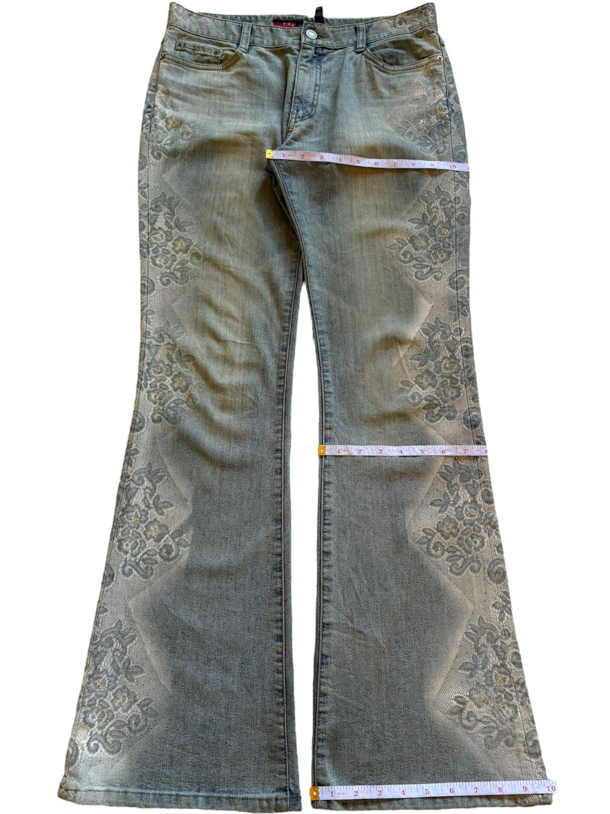 Japanese Brand Vintage Japanese Brand Faded Wash Printed Flare Jeans Size 31" - 15 Thumbnail