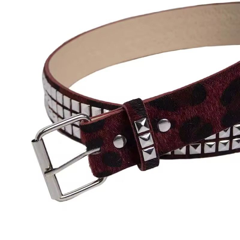 Japanese Brand Y2k grunge skate cheetah leopard print studded belt Size 34 - 3 Thumbnail