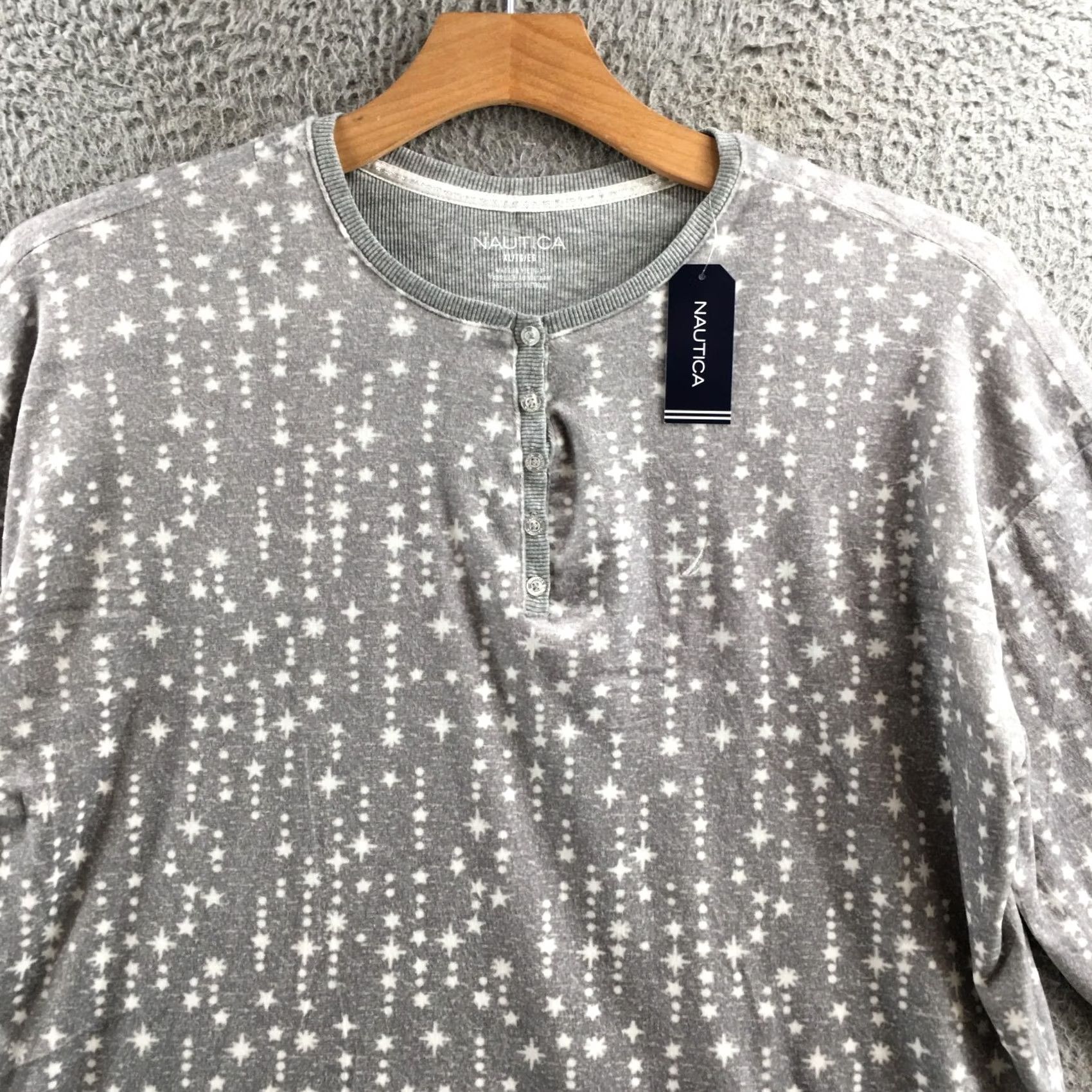Nautica Nautica Sleepshirt Women XL Gray Star Print Long Sleeve Pullover V-Neck NEW Size XL / US 12-14 / IT 48-50 - 2 Thumbnail