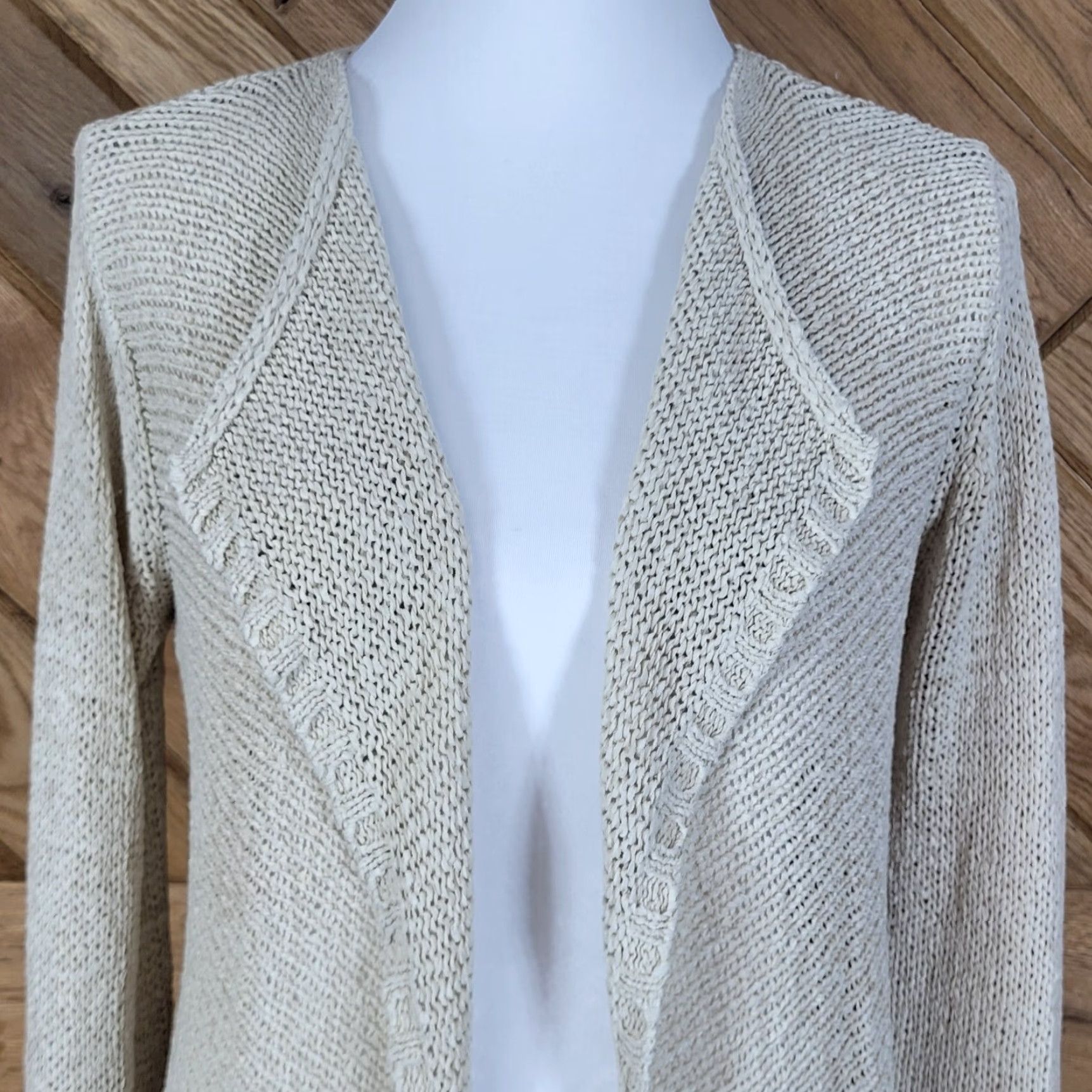 Vintage One Love Womens Top Long Sleeve Fringe Knit Open Cardigan Sweater Beige Size M Size M / US 6-8 / IT 42-44 - 2 Thumbnail