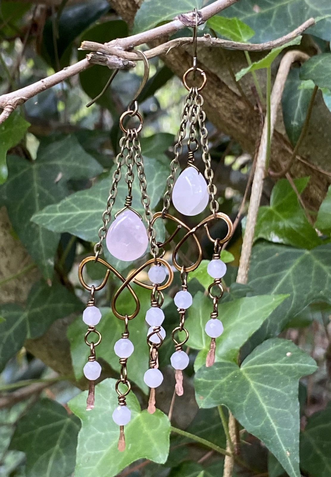 Handmade Rose Quartz Chandelier Earrings Size ONE SIZE - 4 Thumbnail