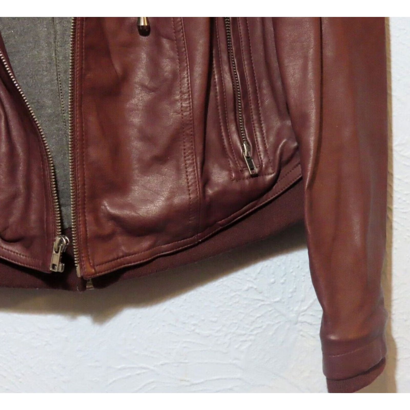 Torrid Torrid Women's Jacket Bomber Hooded Faux Leather Knit Zip Red Full Zip Regular Short Long Sleeve Winter 0 Plus Size XS / US 0-2 / IT 36-38 - 3 Thumbnail