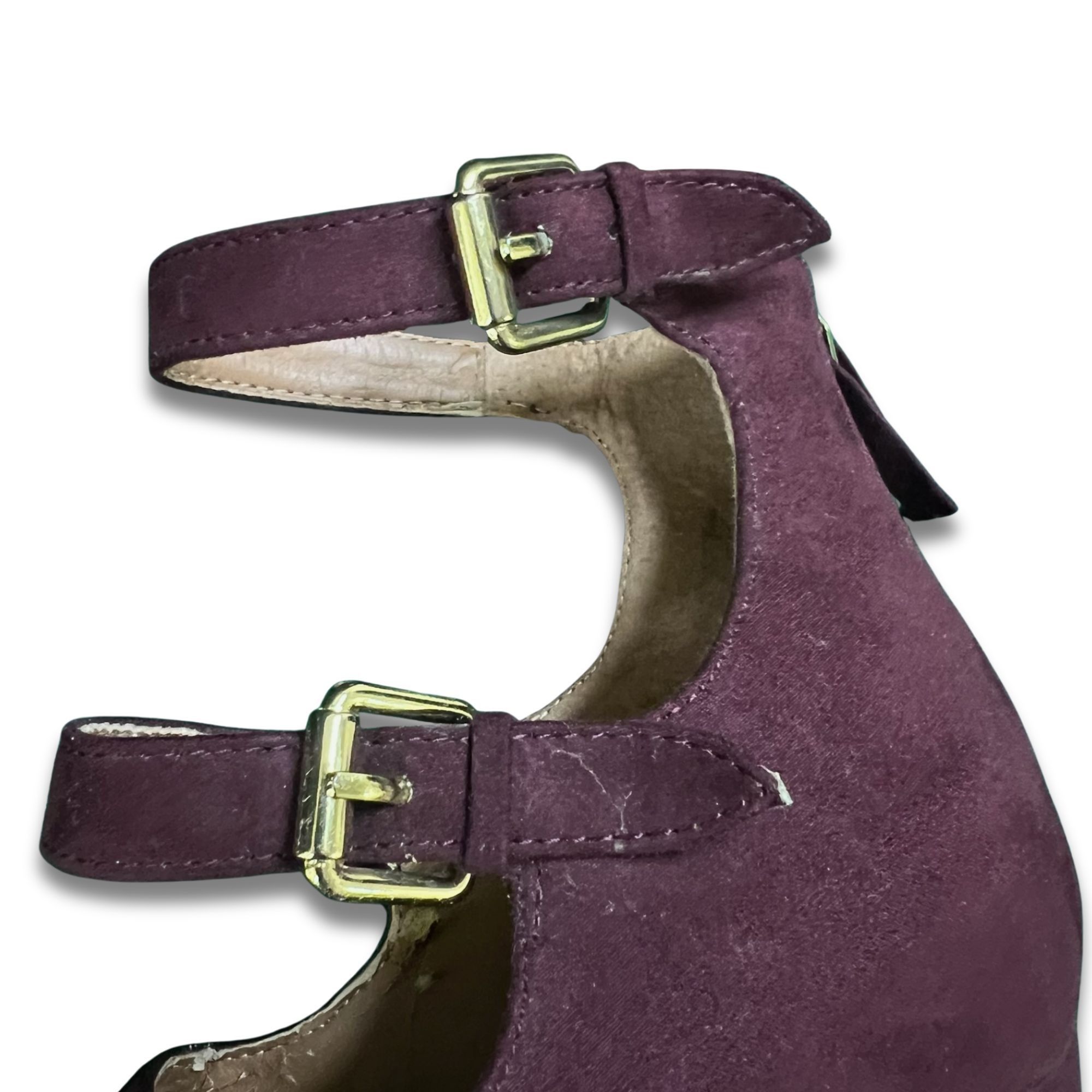 Other INDIGO Rd. Burgundy Strappy Suede Block Heels With Gold Buck Size US 8 / IT 38 - 6 Thumbnail