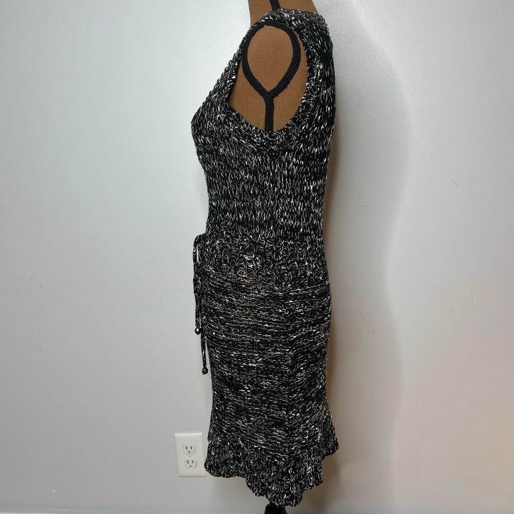 BCBGMaxazria Black Gray Beaded Loose Knit Beachy Sweater Dress, Women’s Medium