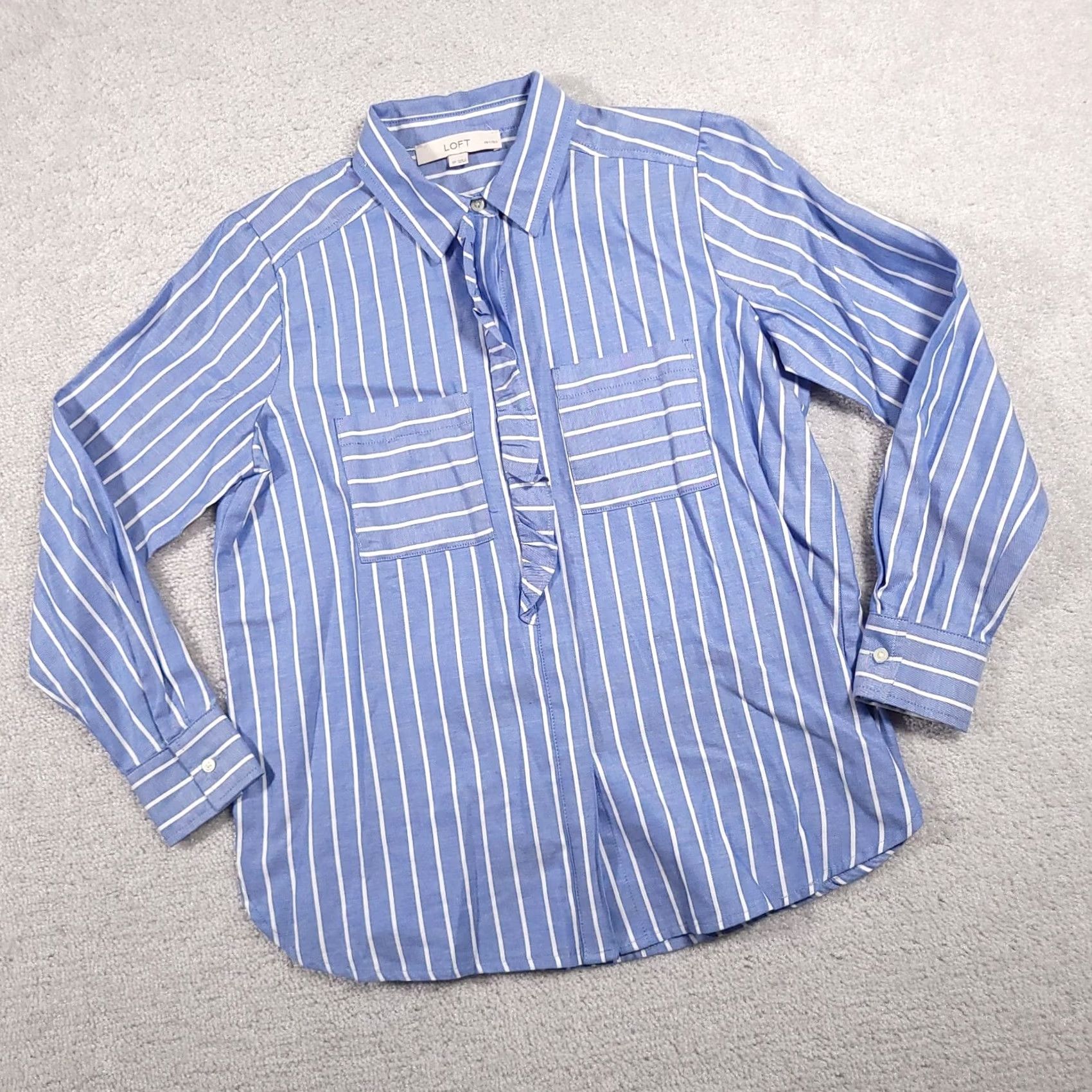 Ann Taylor VINTAGE LOFT Ann Taylor Button Up Long Sleeve Shirt Womens PS Blue Collared Striped Size S / US 4 / IT 40 - 2 Thumbnail