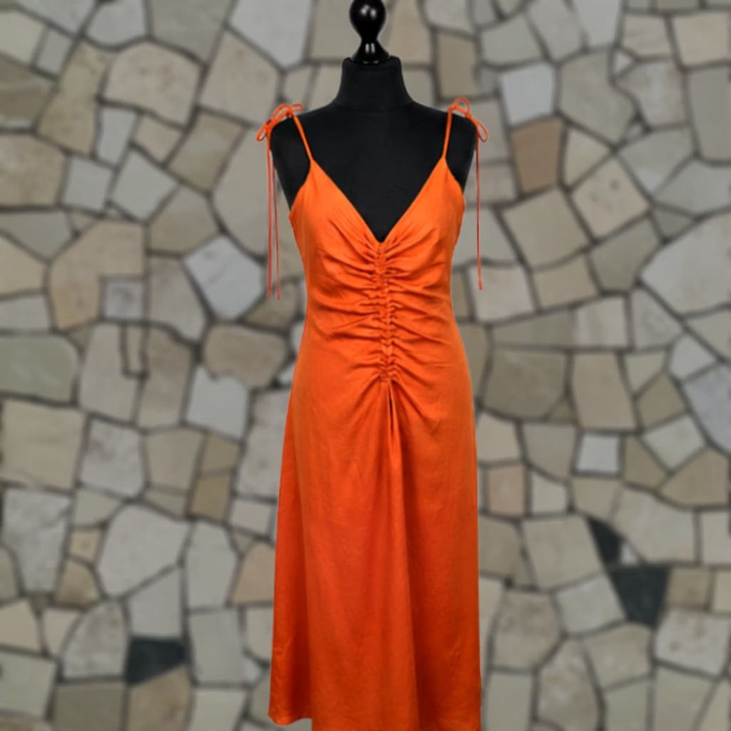 Sandro Sandro Paris womens orange midi slip dress Size 38 open back tie strap BNWT Size XS / US 0-2 / IT 36-38 - 1 Thumbnail