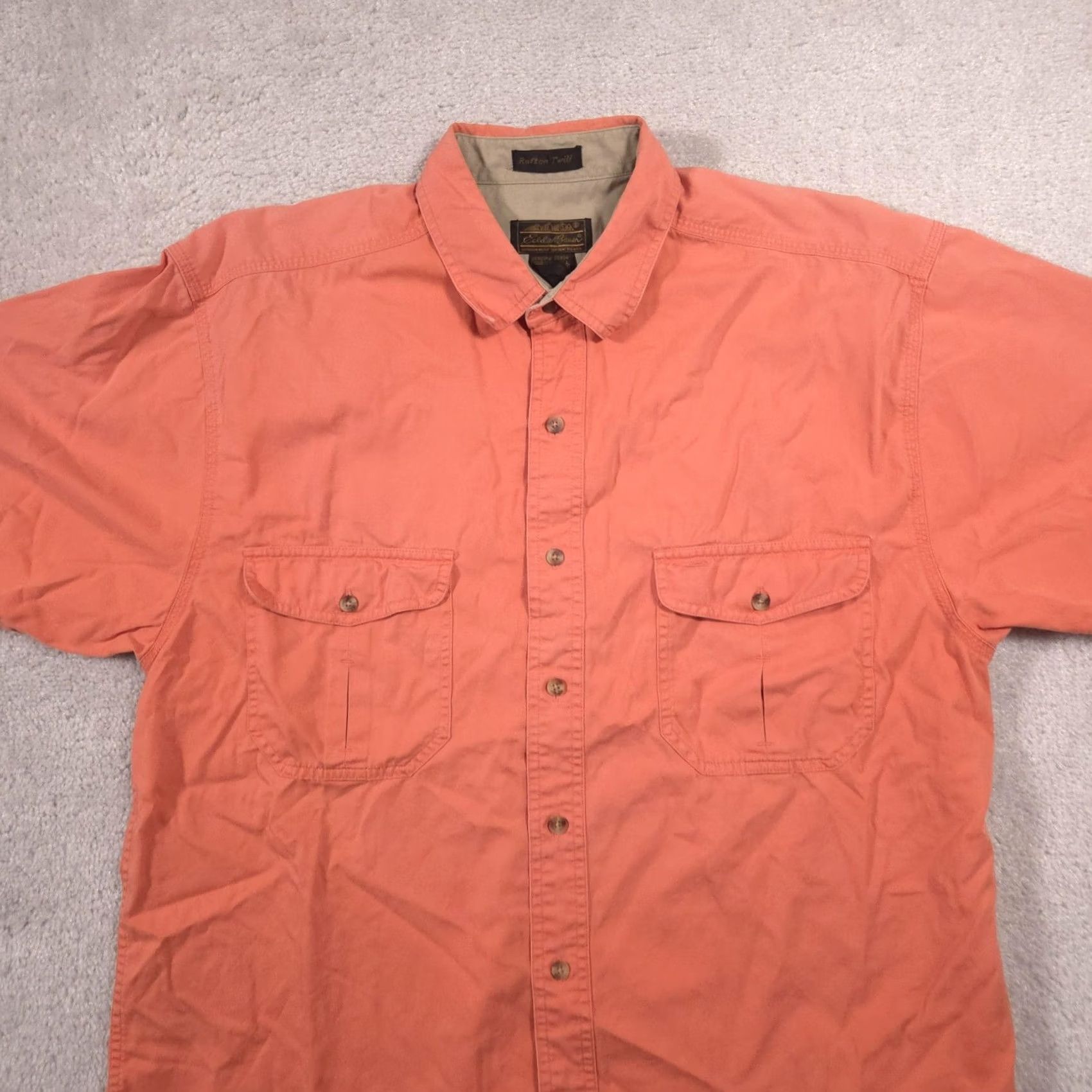Eddie Bauer Eddie Bauer Shirt Mens Large Orange Solid Twill Button Front Short Sleeve Casual Size US L / EU 52-54 / 3 - 4 Thumbnail