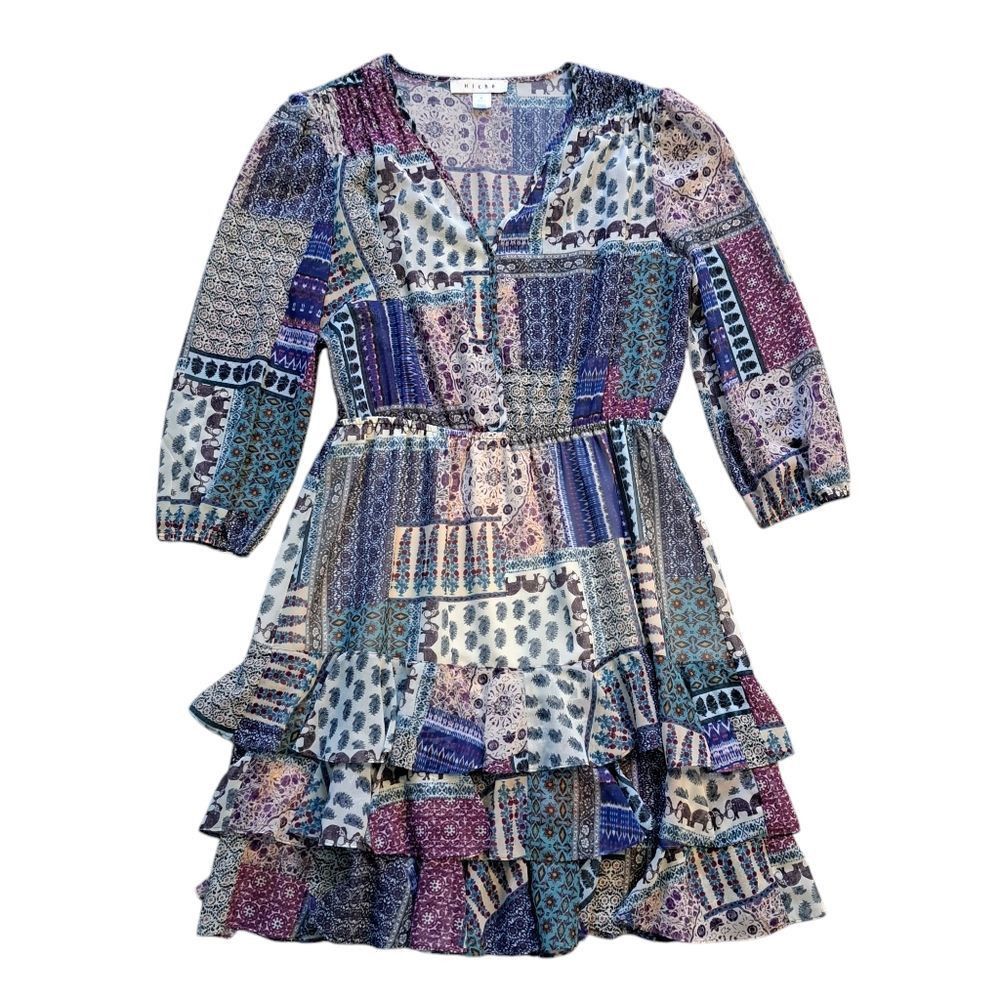 Other Hiche Colorful Patchwork Animal Print Boho Casual Tiered Dre Size M / US 6-8 / IT 42-44 - 4 Thumbnail