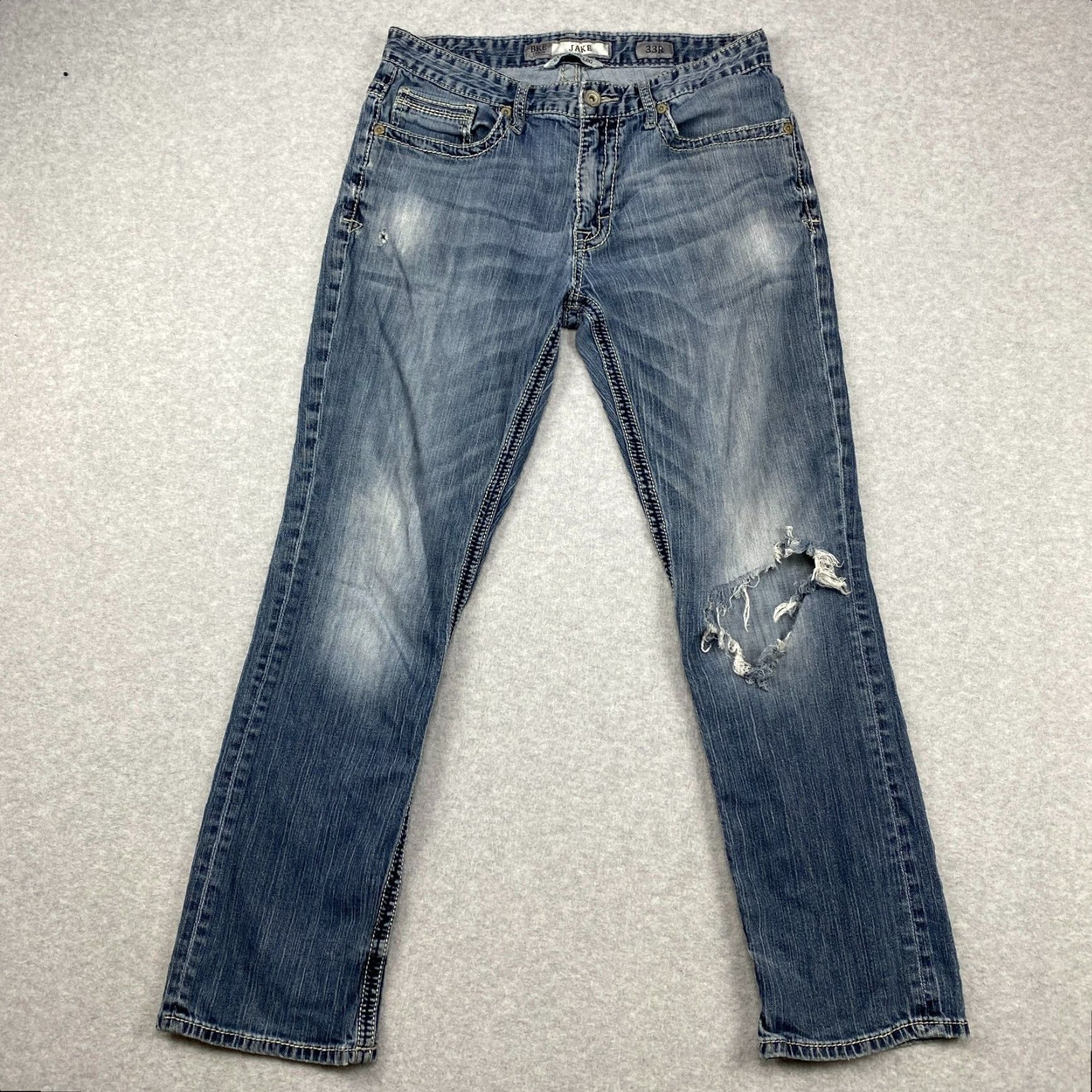 Vintage Buckle BKE Jake Jeans Mens 33R Blue Straight Distressed Denim Size US 33 - 2 Thumbnail