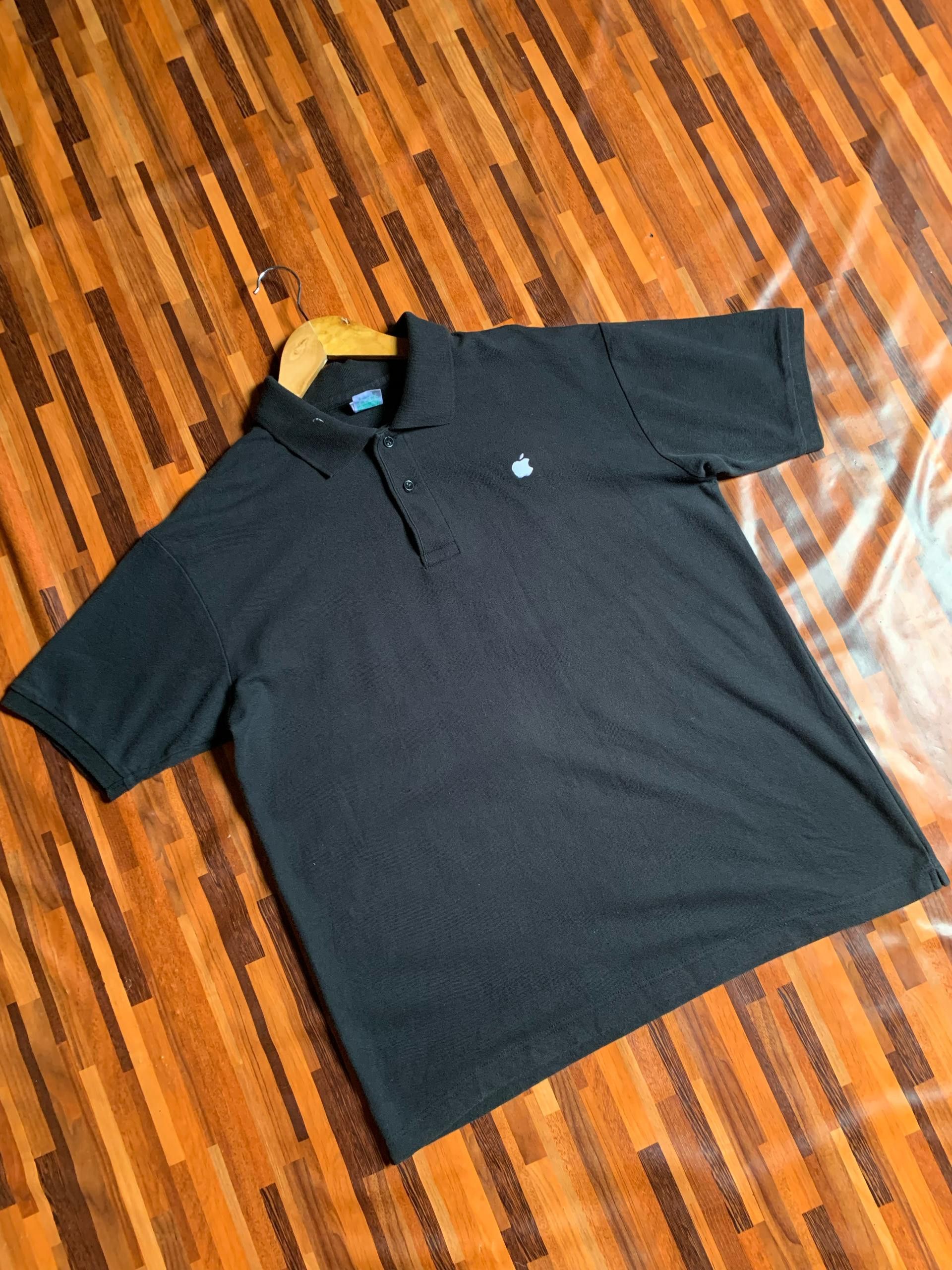 Vintage Apple Embroider white Apple Logo staff polo black