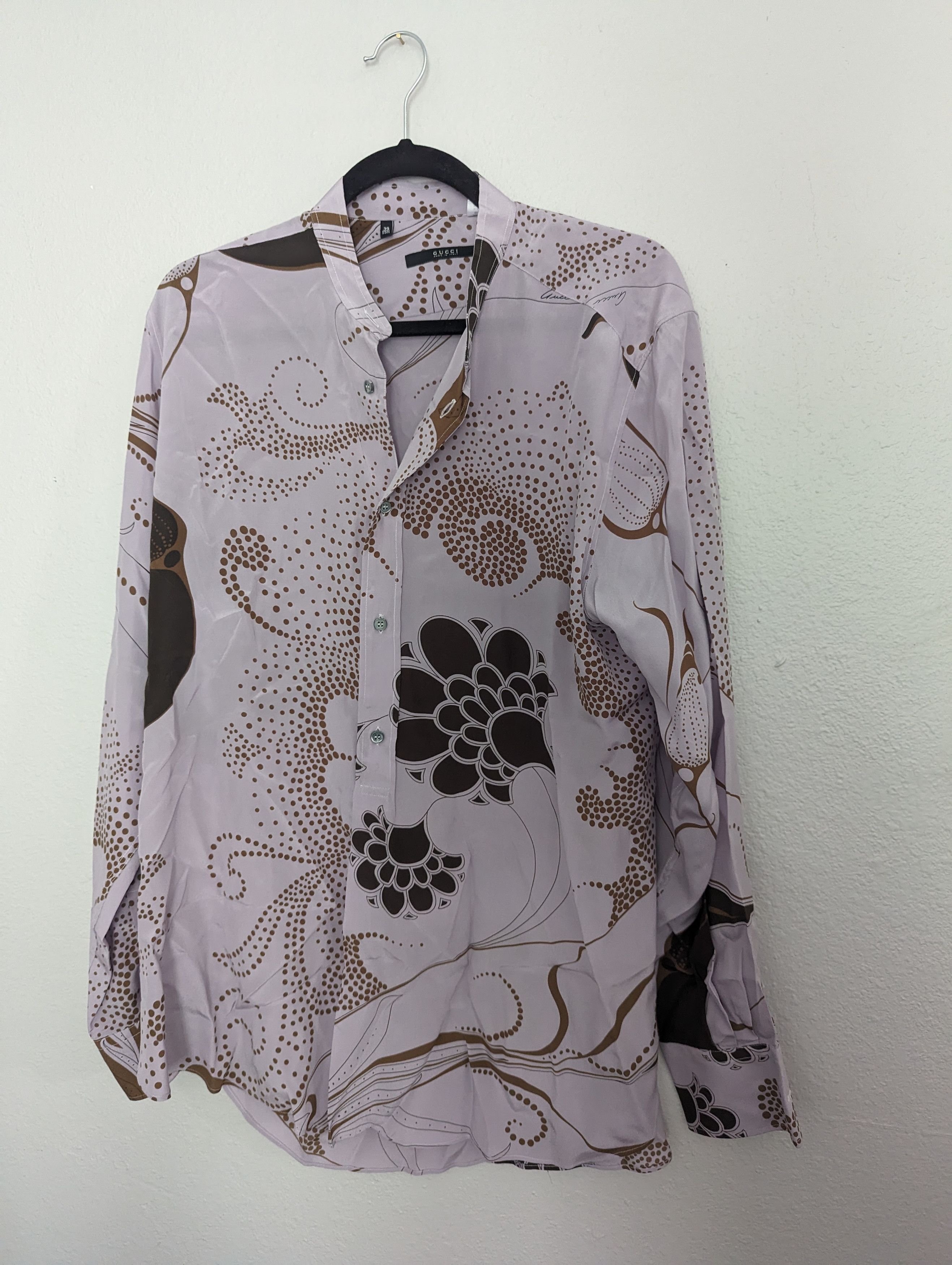 image of Silk Floral Tom Ford Era Gucci Shirt in Lilac, Men's (Size Medium)