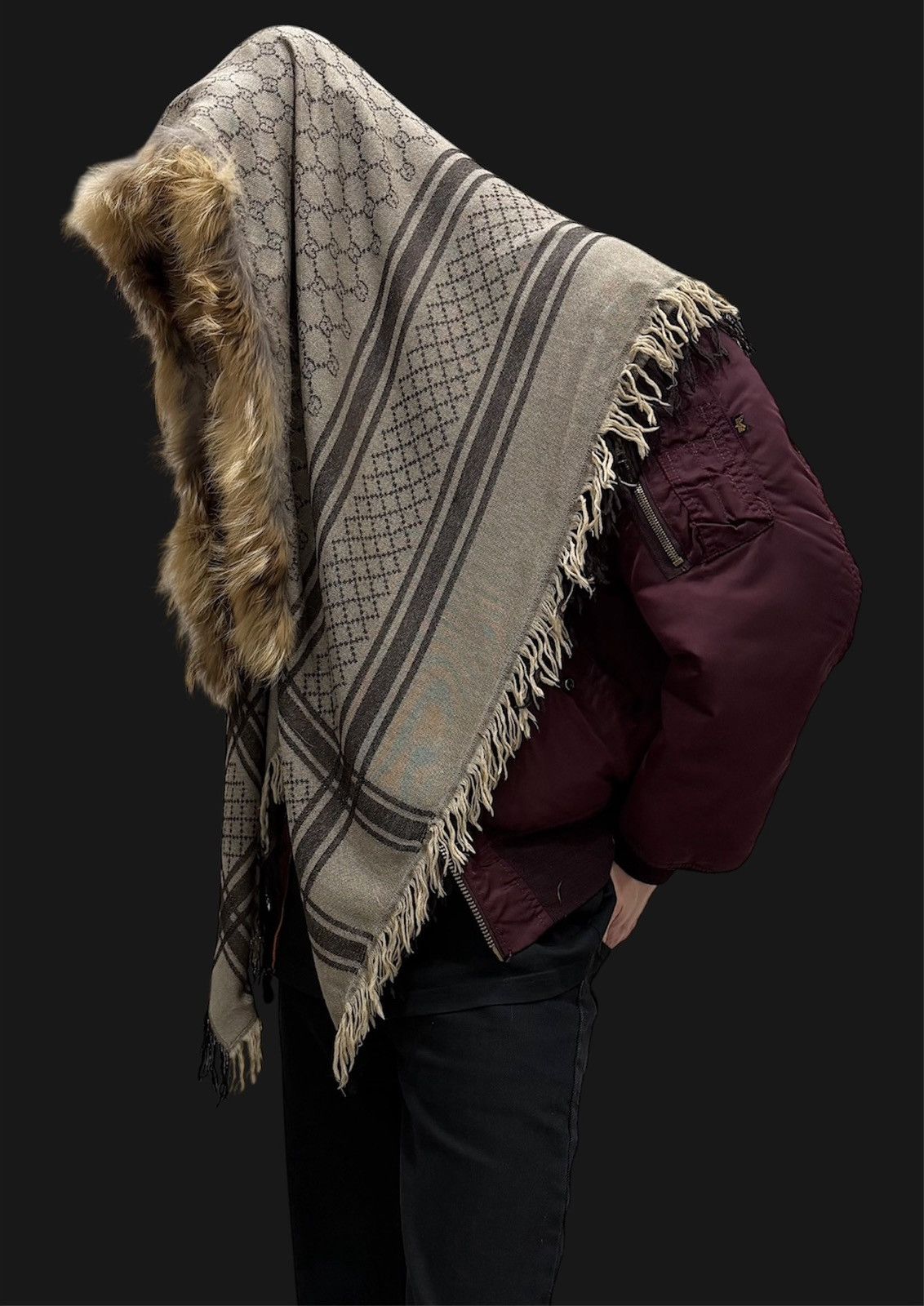 Gucci GUCCI 2007 Fur Monogram Wool/Silk Scarf Frida Giannini Demna Size ONE SIZE - 5 Thumbnail