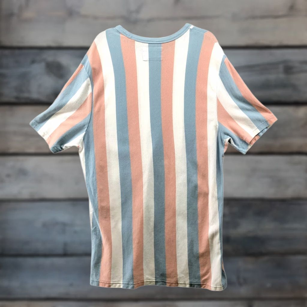 Guess VINTAGE GUESS Knit T Shirt Mens XL Cotton Crewneck Short Sleeve Striped Peach Blue Long Size US XL / EU 56 / 4 - 1 Thumbnail