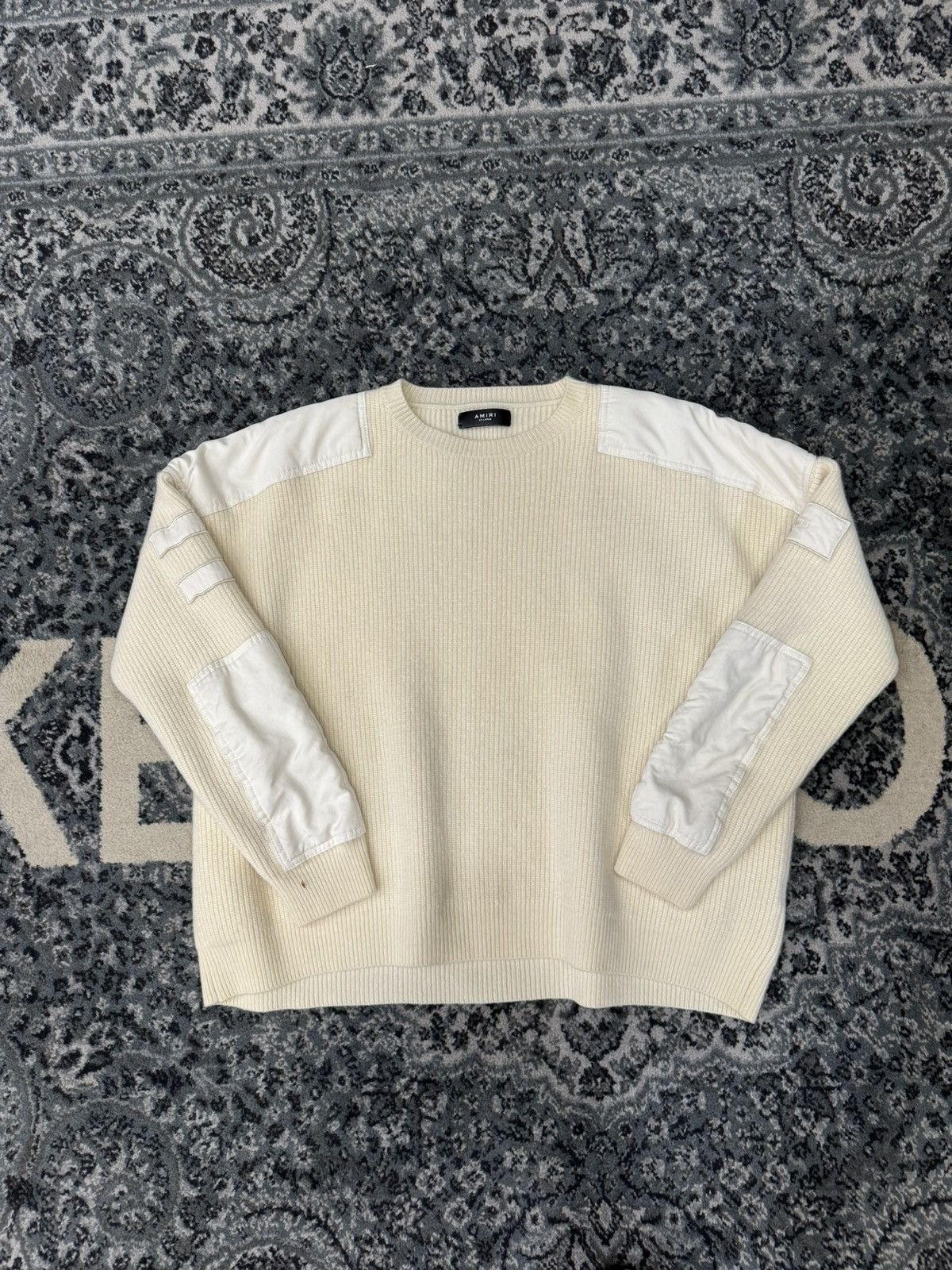 image of Amiri Military Patch Crewneck Sweater in Cream, Men's (Size 2XL)