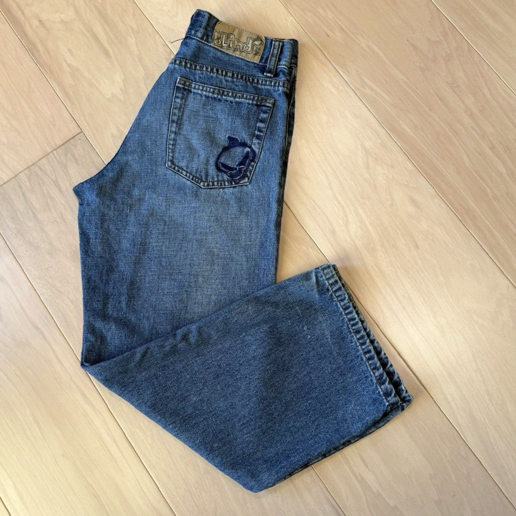 Denime VINTAGE Blind Jeans Skateboard 27 Blue Denim Straight Mens 501 American Western Punk Streetwear Denim Jeans TB Size US 27 - 8 Thumbnail