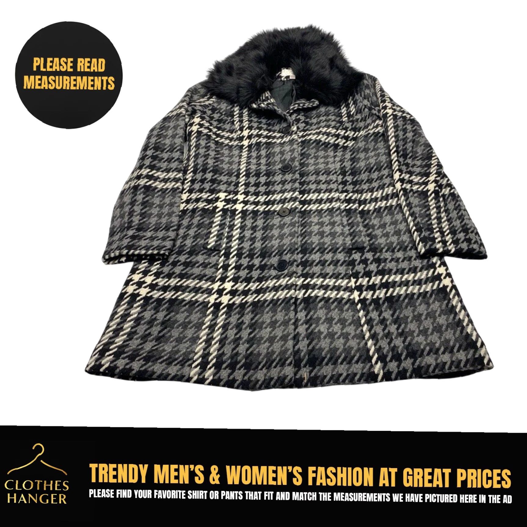 Vintage VINTAGE Xhilaration Wool Coat Womens XL Black Ivory Houndstooth Removable Collar Lined Size XL / US 12-14 / IT 48-50 - 2 Thumbnail