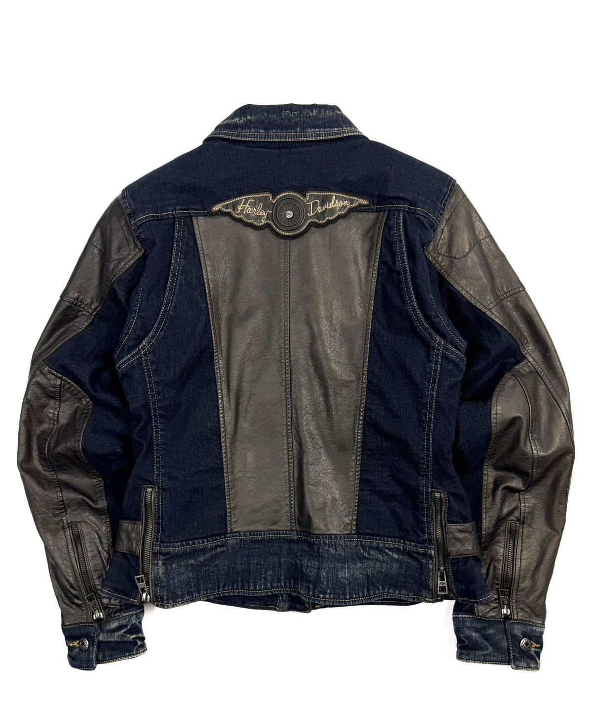Harley Davidson Harley Davidson Vintage Buffalo Leather Denim Biker Jacket Size M / US 6-8 / IT 42-44 - 4 Thumbnail