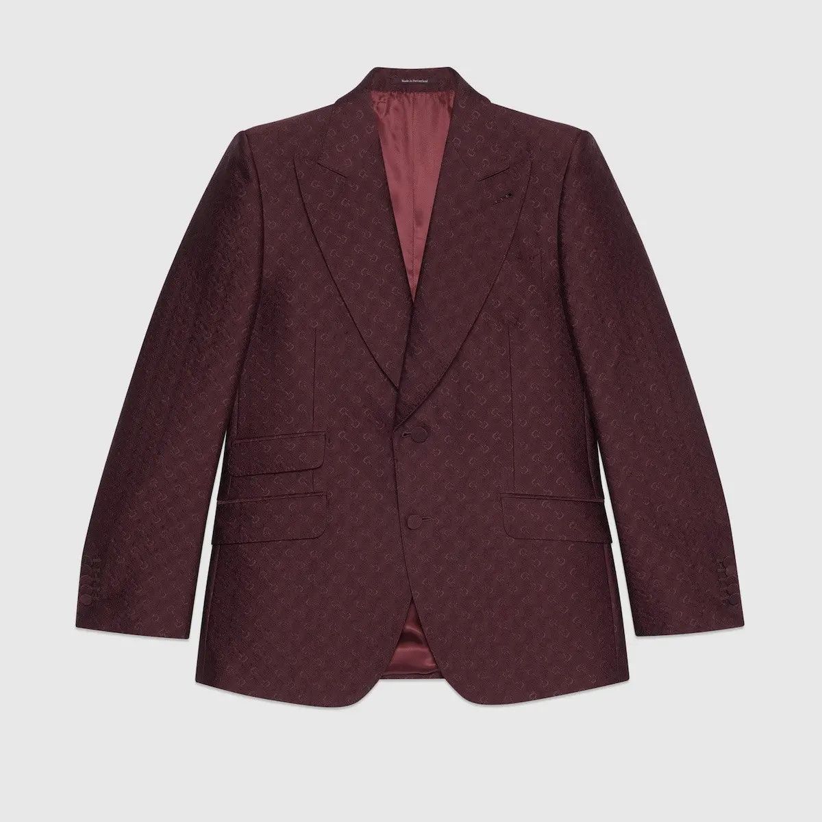 Gucci o1mt1gz0825 Horsebit Wool Silk Jacquard Jacket in Burgundy Size US XL / EU 56 / 4 - 1 Thumbnail