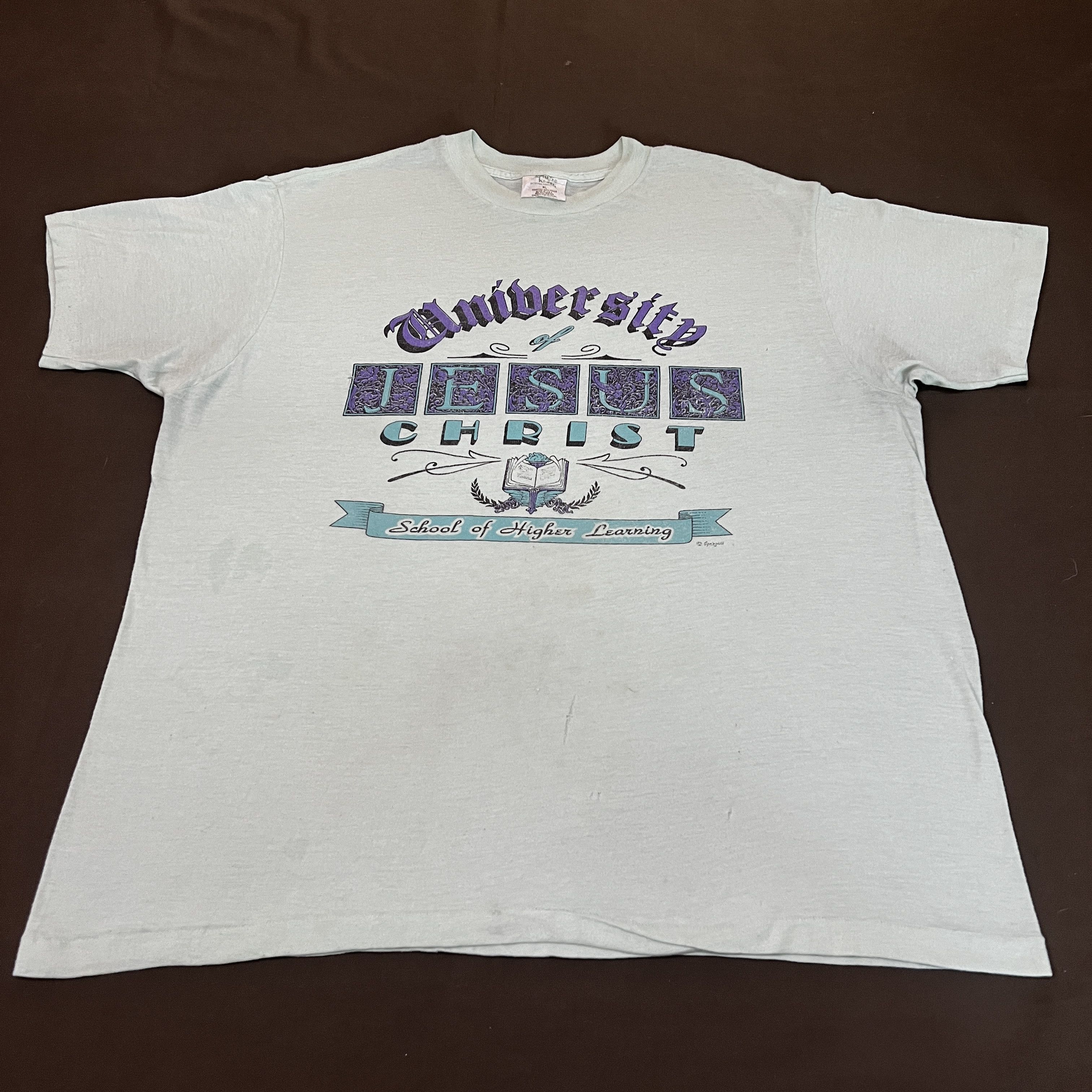 Vintage Vintage 90s University Of Jesus God Bible Holy Promo Tee Size US XL / EU 56 / 4 - 2 Thumbnail