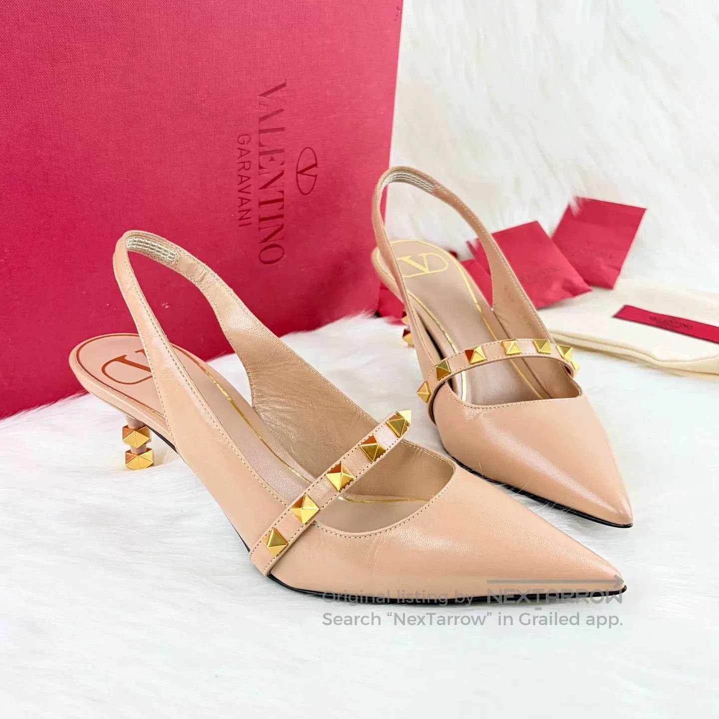 Valentino Valentino Nude Pointed Studded High Heels. Size US 4 / IT 34 - 3 Thumbnail