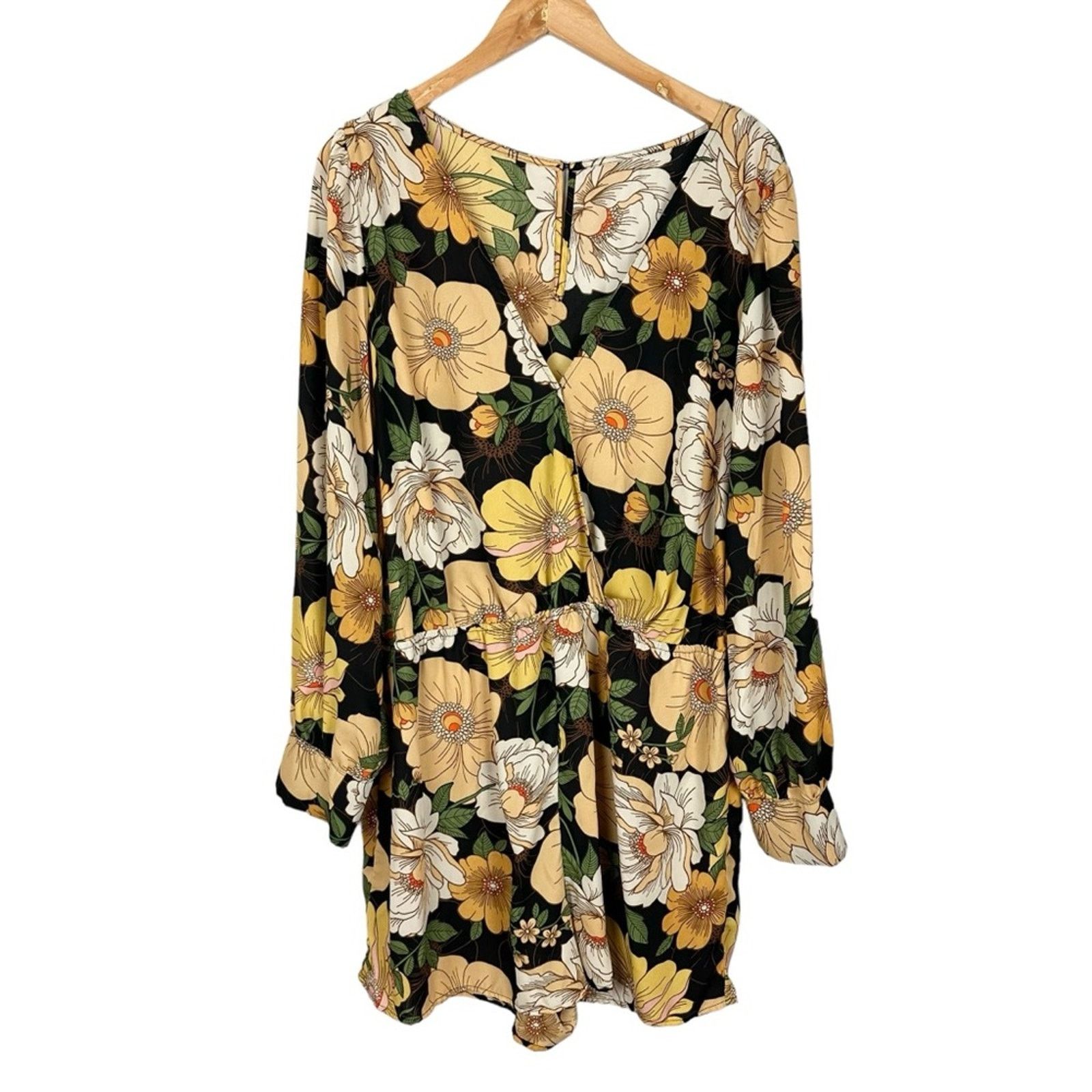 Forever 21 Forever21 Black Yellow Long Sleeve Floral Romper Size 1X Size 38" / US 16 / IT 52 - 3 Thumbnail
