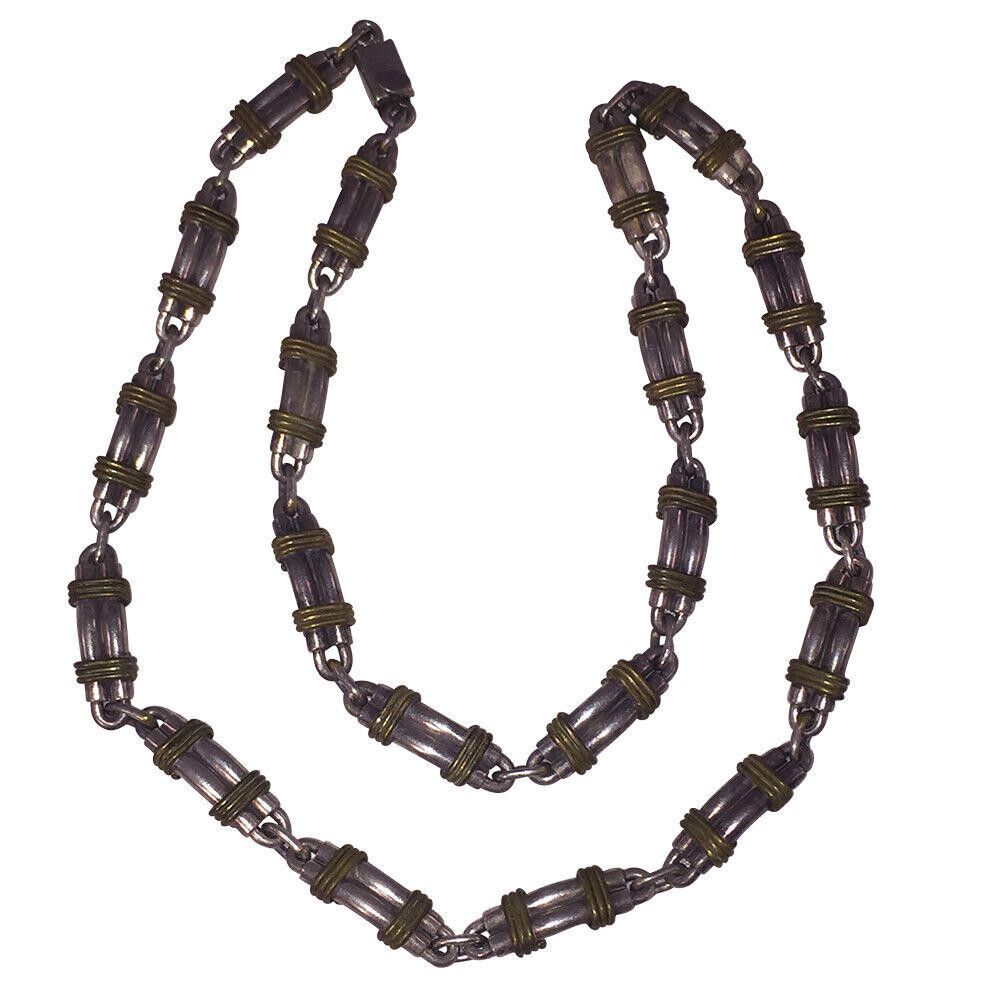 Handmade Mexican Sterling Silver Brass Hand Made Link Chain Necklace Size ONE SIZE - 2 Thumbnail