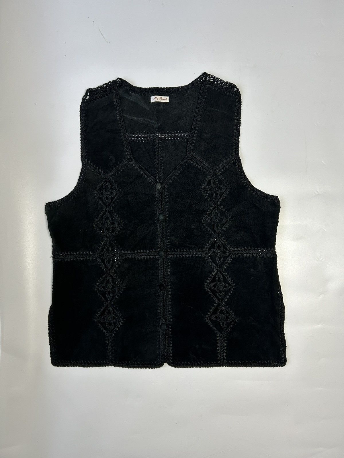 Japanese Brand MY RISCAL SUEDE AND CROCHET VEST STYLE Size ONE SIZE - 1 Thumbnail
