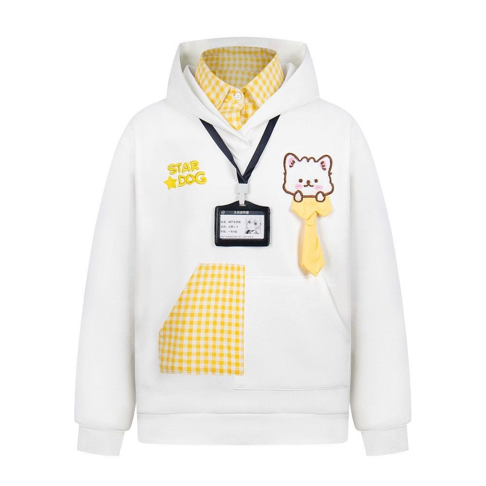 Vintage Men's cartoon dog contrasting plaid fake two-piece hoodie Size US M / EU 48-50 / 2 - 1 Thumbnail