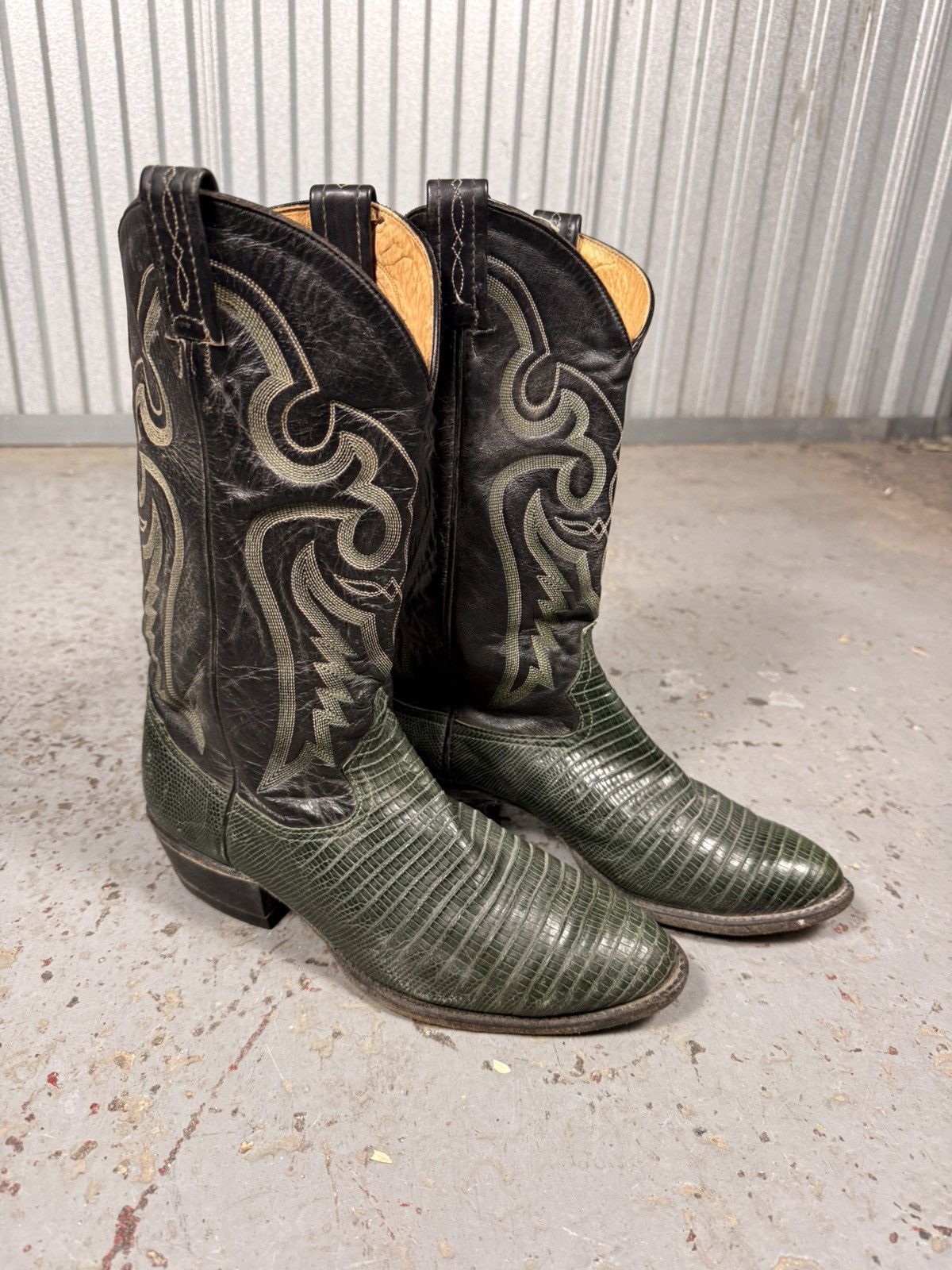 Tony Lama 90s Vintage Tony Lama Green Teju Lizard Skin Cowboy Boots Size US 10 / EU 43 - 9 Thumbnail