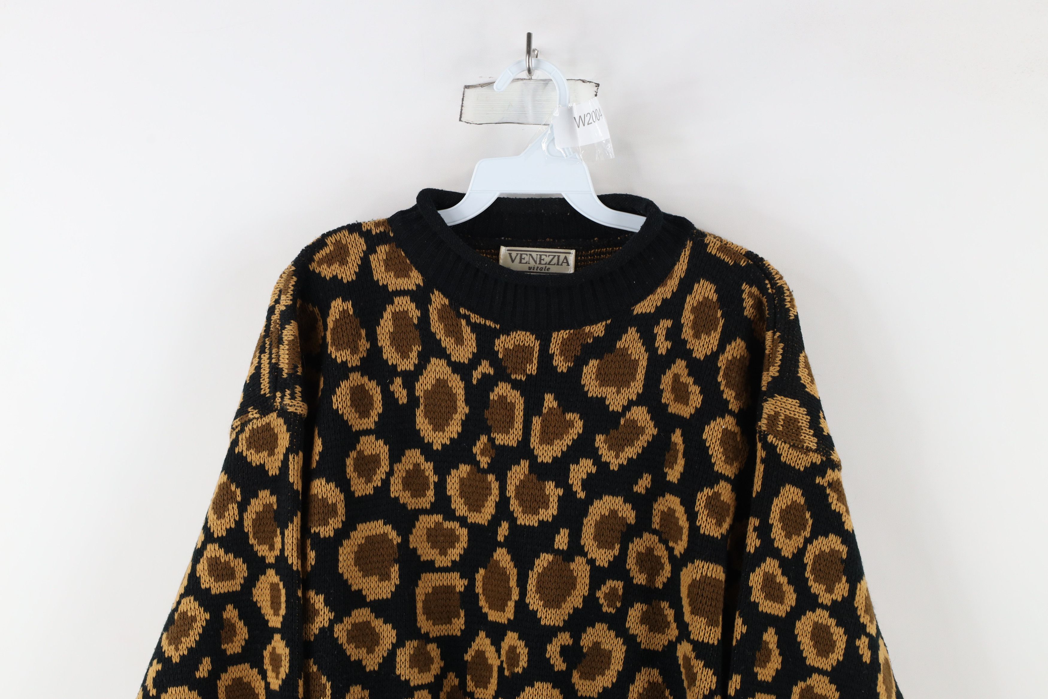 Vintage Vintage 90s Streetwear Leopard Print Marled Knit Sweater Size XL / US 12-14 / IT 48-50 - 2 Thumbnail