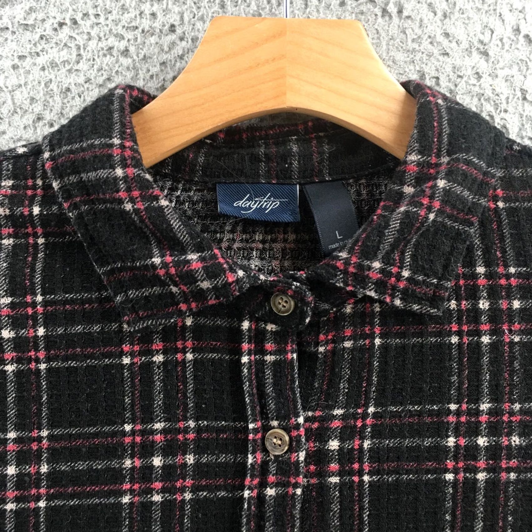 Vintage Daytrip Shirt Womens Button Up Plaid Black Long Sleeve Collared Large Size L / US 10 / IT 46 - 3 Thumbnail