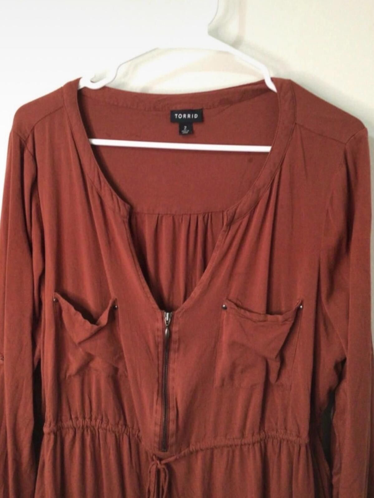 Other torrid Rust Brown Long Sleeve Drawstring Shirt Dress Size XS / US 0-2 / IT 36-38 - 4 Thumbnail