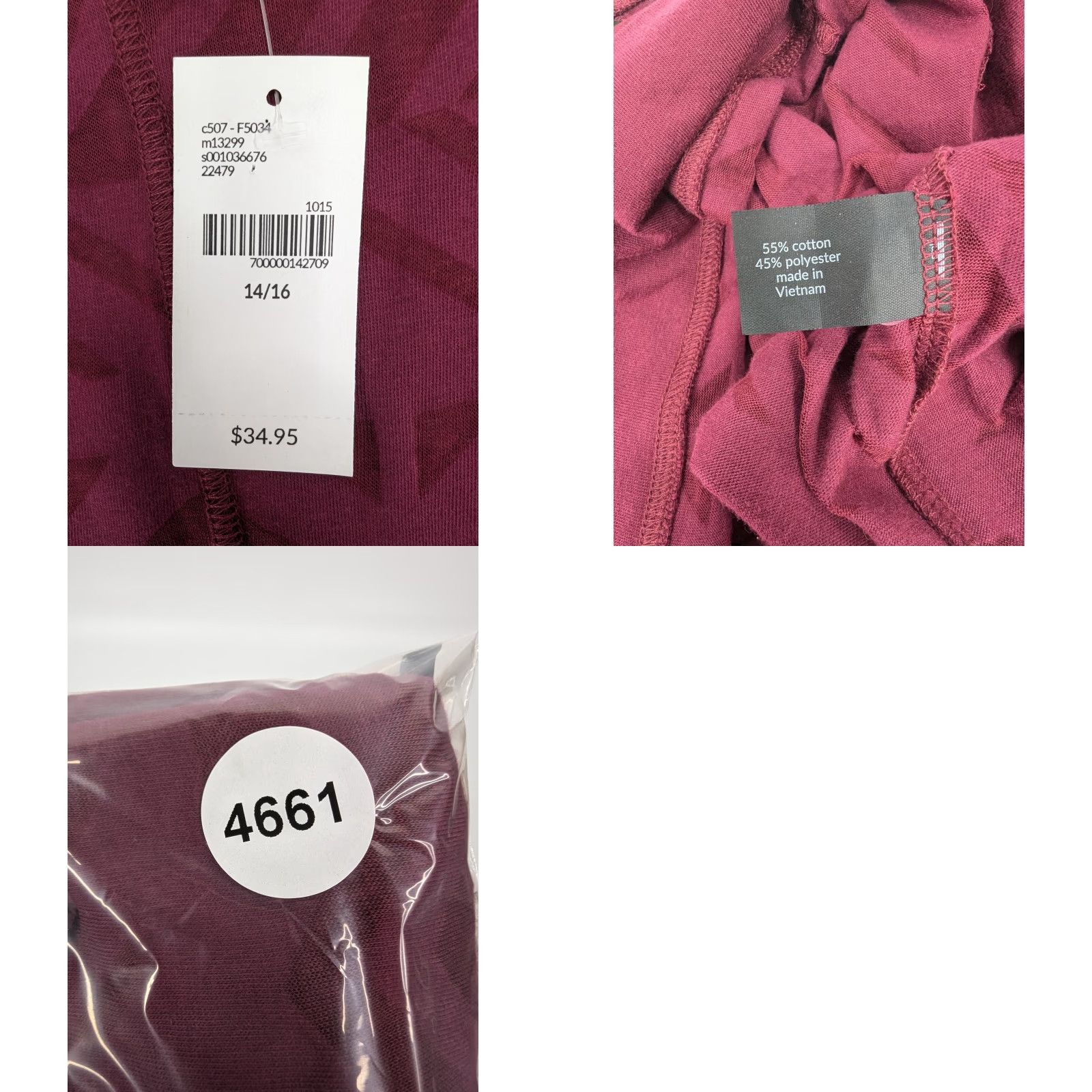Vintage Lane Bryant Blouse Geometric 3/4 Sleeve Top Burgundy Women's Size 14/16 Sheer Tunic Bohemian NWT Size XL / US 12-14 / IT 48-50 - 8 Thumbnail