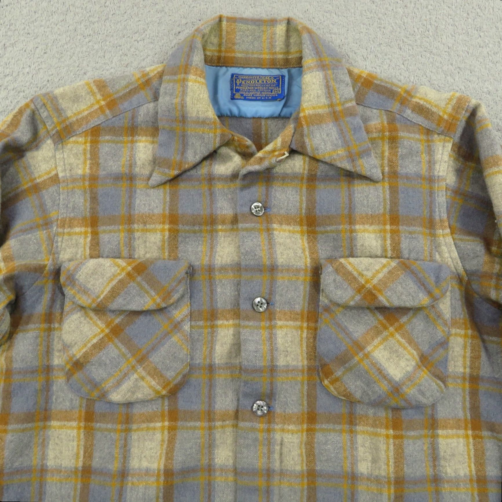 Pendleton VINTAGE Pendleton Board Shirt Mens Medium 60s Brown Grey Earth Tones Loop Collar Shirt Mens M Gray Plaid 60s Classic Outdoor Boys? Size US M / EU 48-50 / 2 - 3 Thumbnail