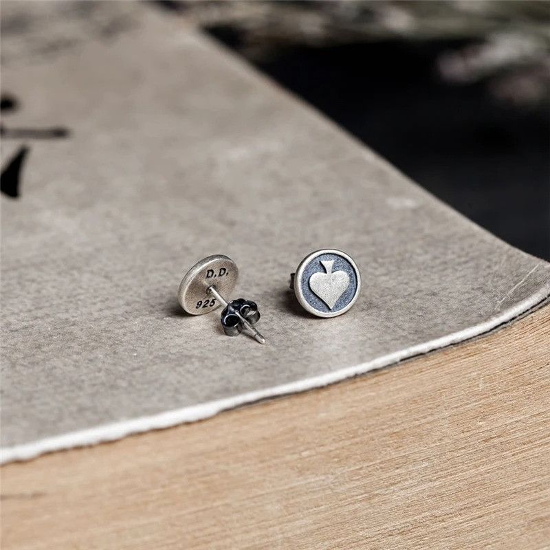 Jewelry Round Spade Stud Earrings 925 Sterling Silver Ear Gift Size ONE SIZE - 3 Thumbnail
