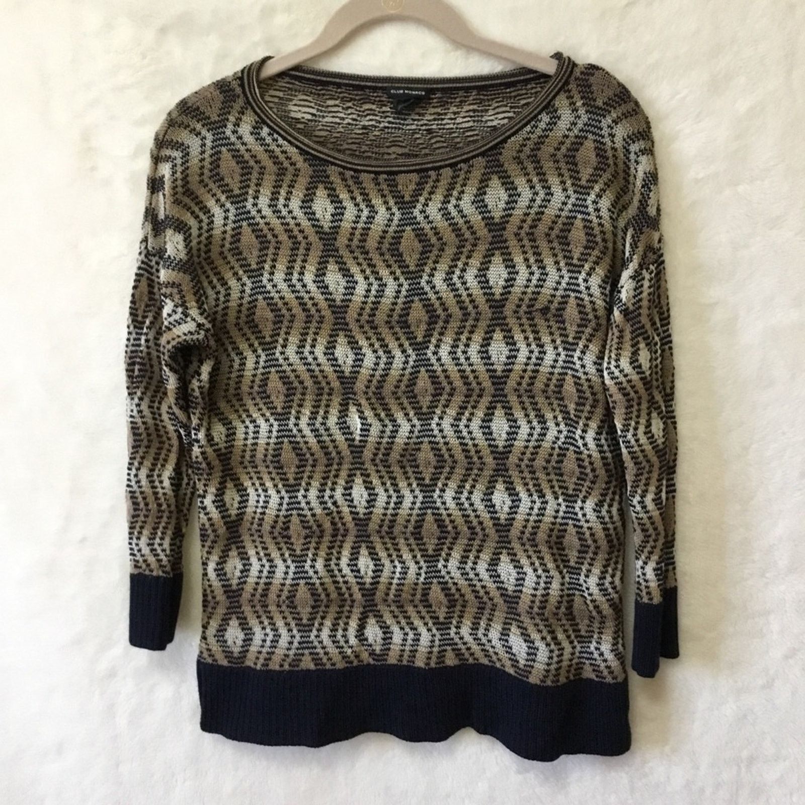 Club Monaco Club Monaco Brown Diamond-Patterned Knit Top Size S / US 4 / IT 40 - 1 Thumbnail