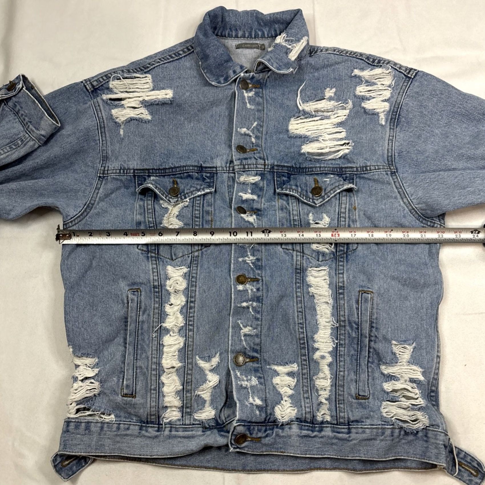 Denime CARMAR Denim Jean Jacket Blue Distressed Button Front Street Layer Small Womens Jacket Size 28" / US 6 / IT 42 - 4 Thumbnail