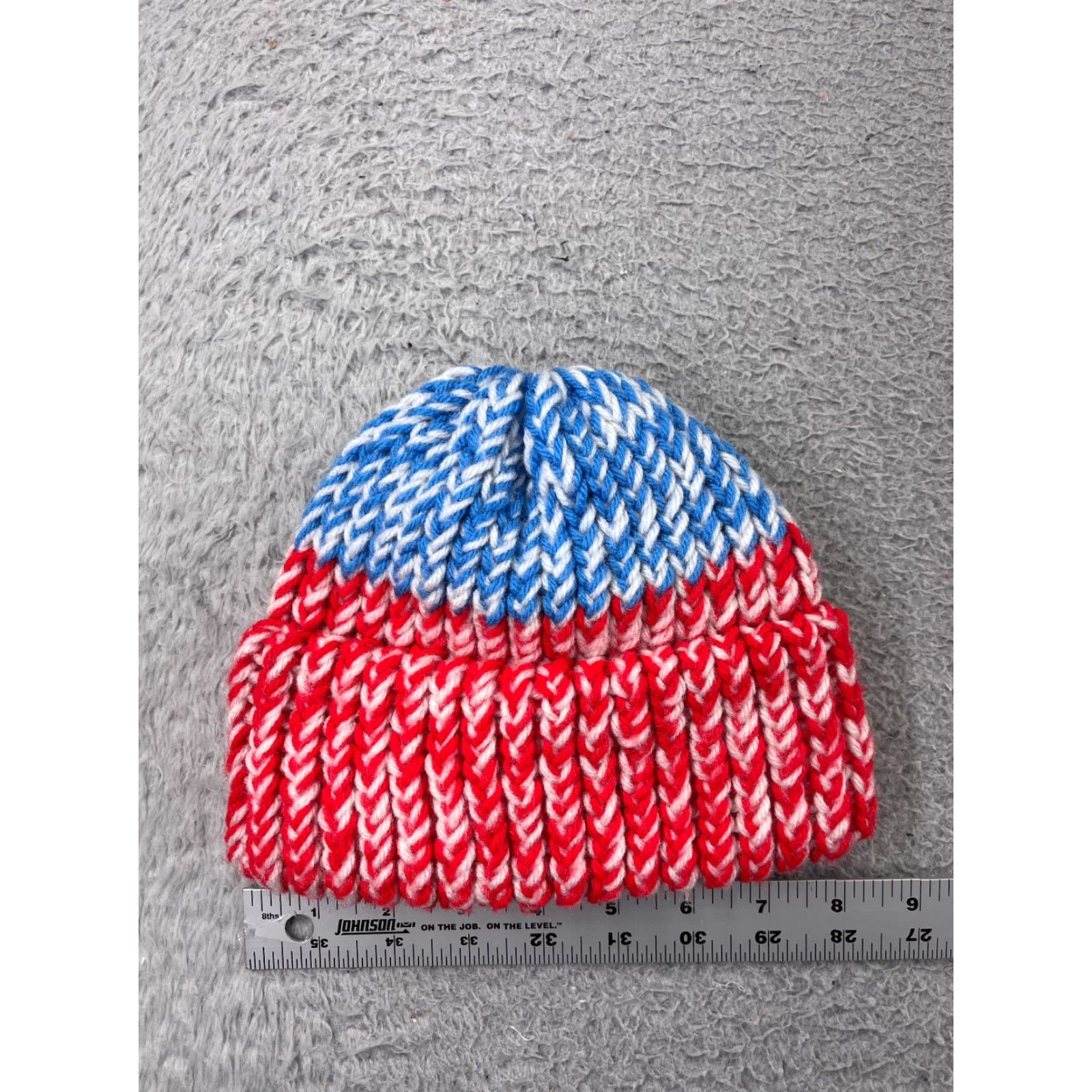 Vintage Beanie Toque Adult One Size Red Blue Stripe Wool Blend Knit Ski Snow Winter Size ONE SIZE - 2 Thumbnail