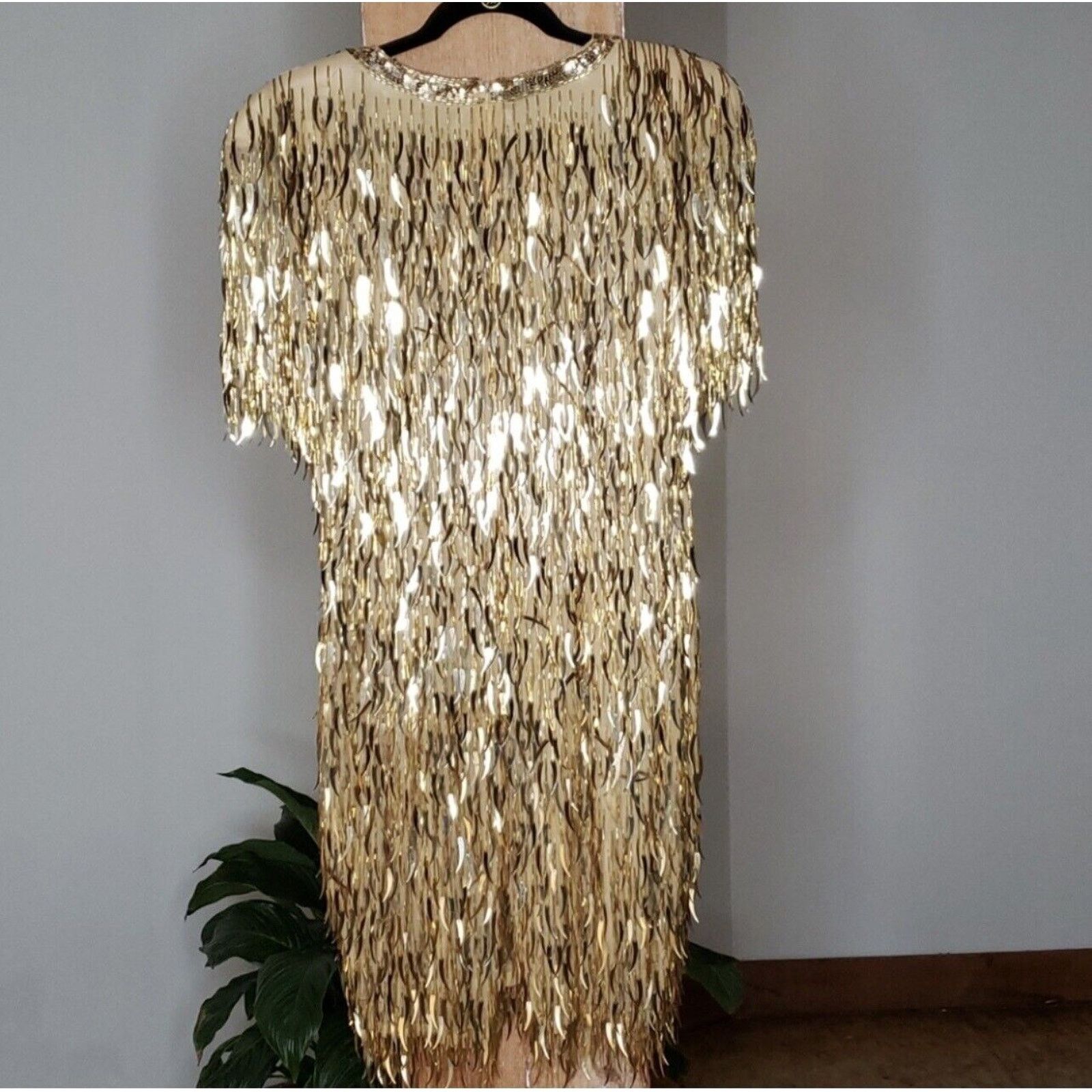 Oleg Cassini × Vintage Barbie Black Tie Oleg Cassini Gold Fringe Sequin Dress Size M / US 6-8 / IT 42-44 - 4 Thumbnail