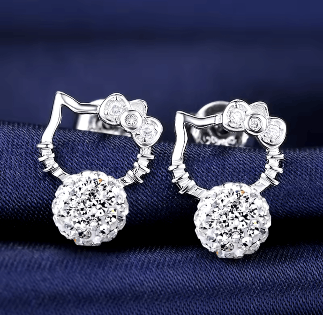 Japanese Brand HELLO KITTY Earrings Cubic Zirconia Pearl, Silver Color, NEW Size ONE SIZE - 2 Thumbnail