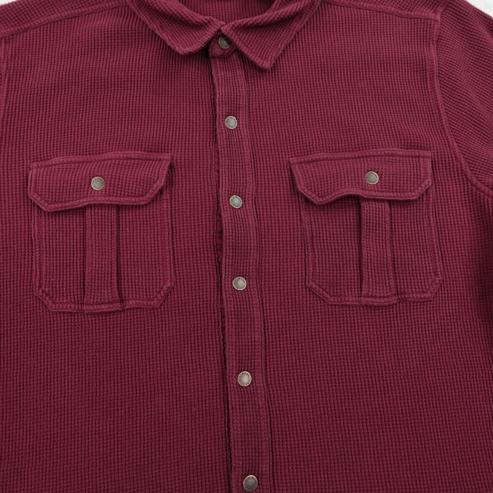 Vintage LL Bean Shirt Mens Large Red Waffle Knit Snap Front Thermal Shacket Overshirt Size US L / EU 52-54 / 3 - 3 Thumbnail