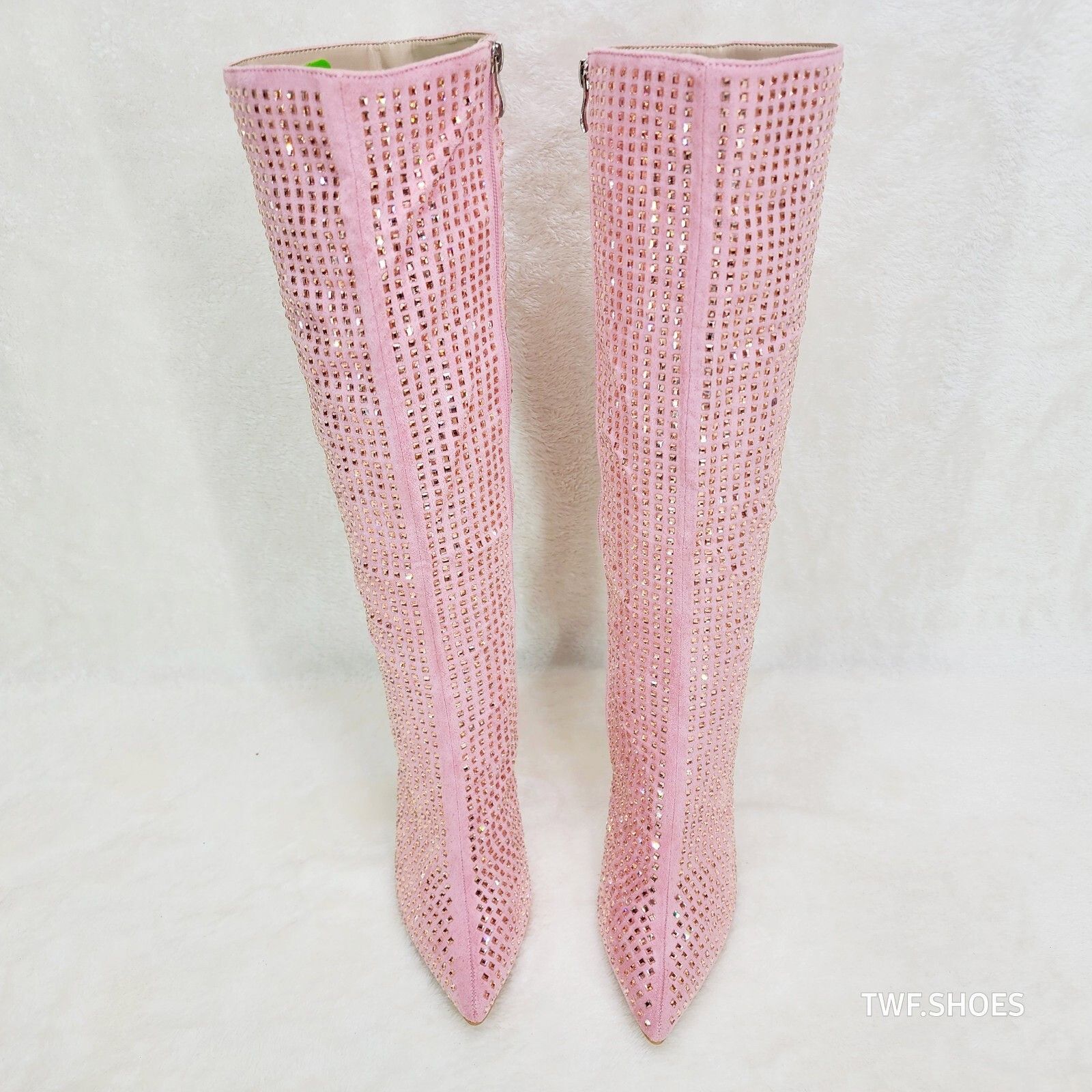 Other Glamour Shot Mirrored Rhinestone Tinted 4" Pyramid Heel Knee Size US 5.5 / IT 35.5 - 7 Thumbnail