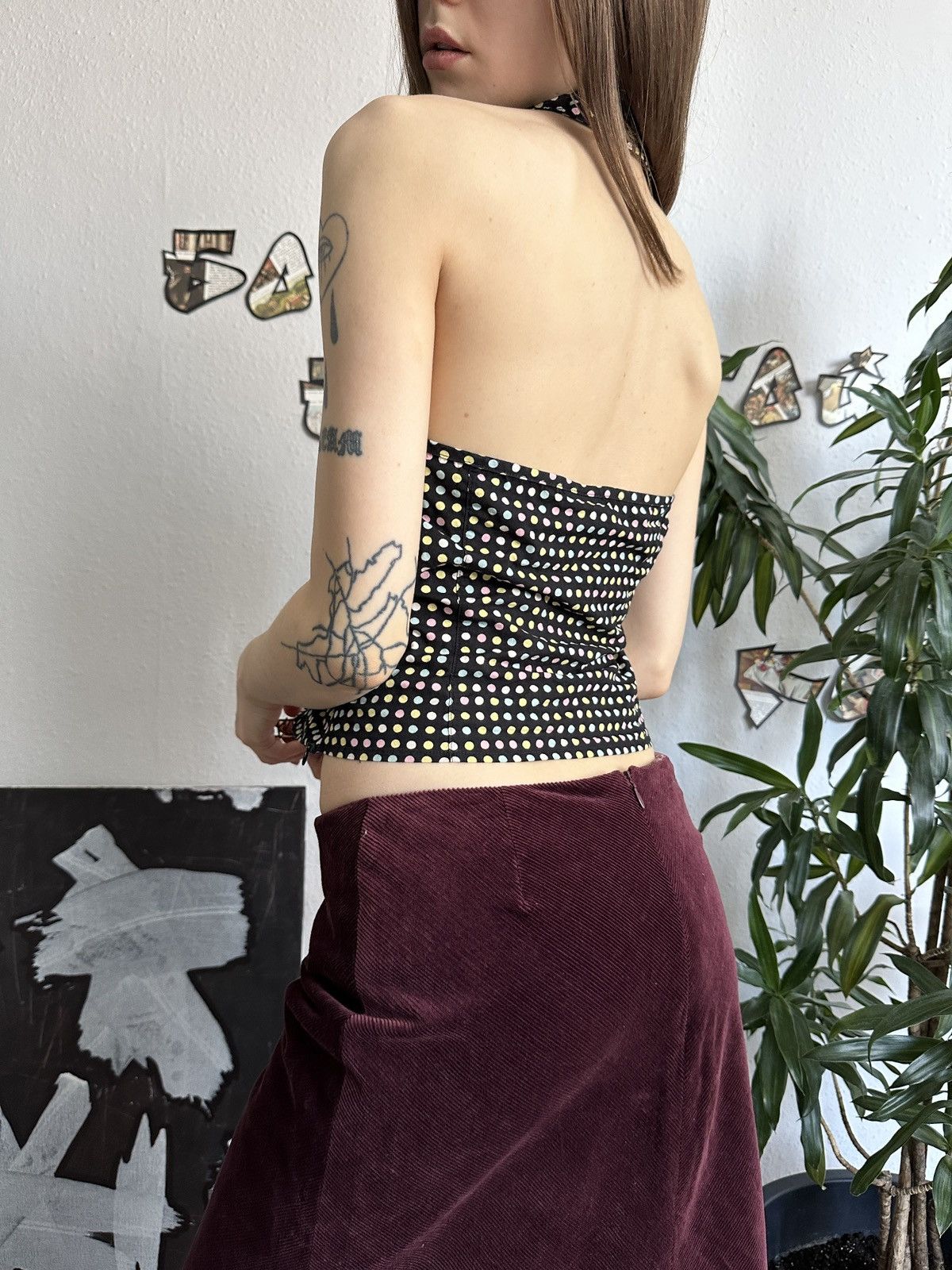 20471120 × Japanese Brand Sexy Halter Polka Dot Sleeveless V-neck Collared Top 00s Size M / US 6-8 / IT 42-44 - 5 Thumbnail