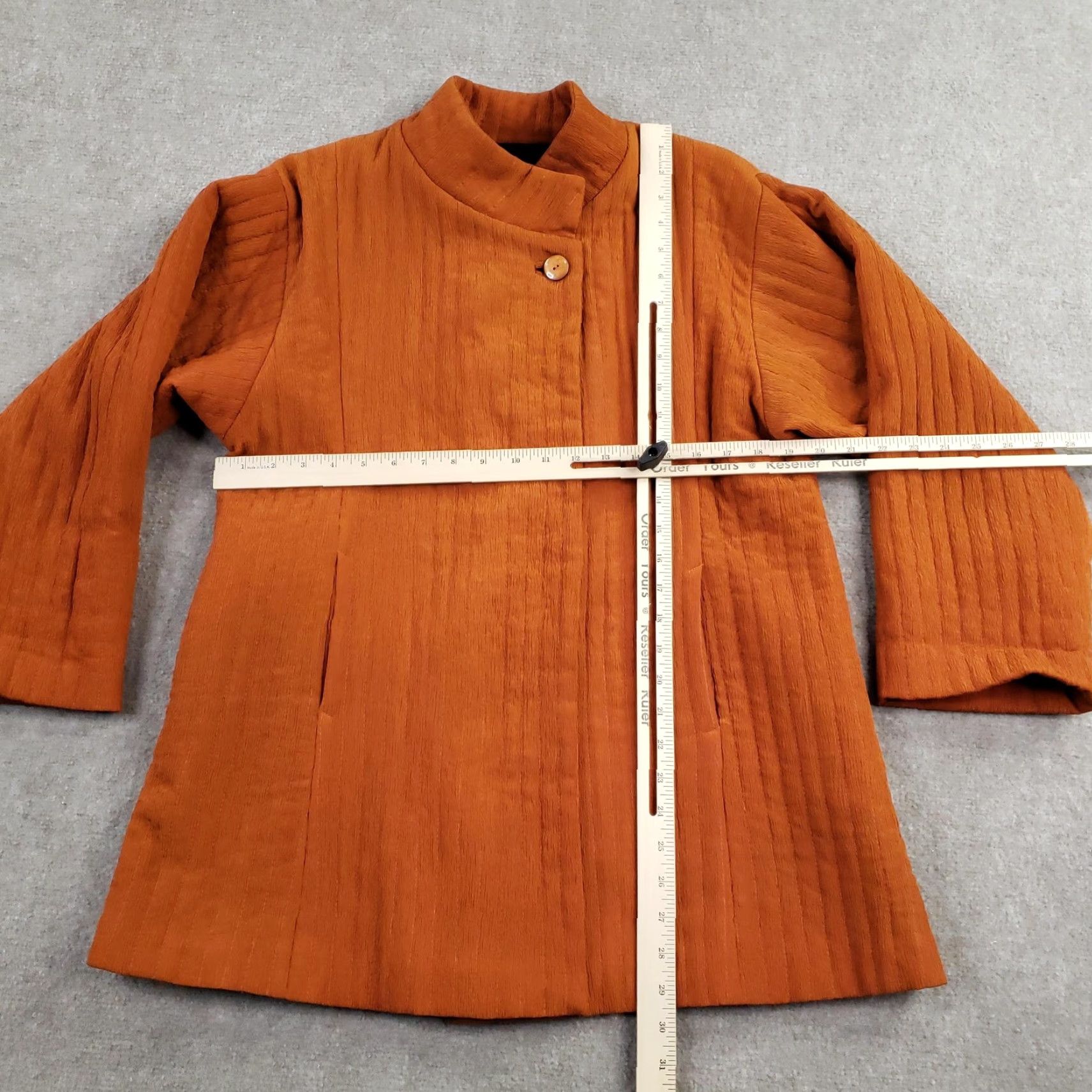 Vintage KISS OF THE WOLF Jacket Coat Womens XS Orange Quilted Lined Pockets Button Collared Mid-Length Size XS / US 0-2 / IT 36-38 - 2 Thumbnail