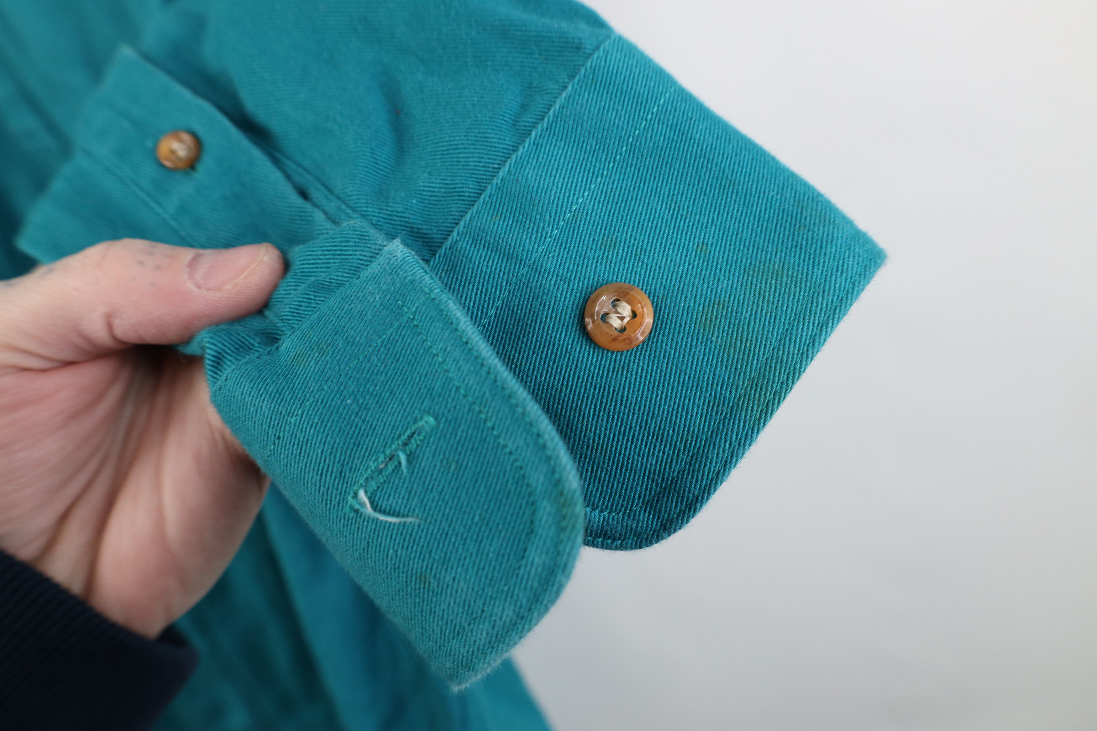 Vintage Vintage 90s Streetwear Twill Collared Button Shirt Teal Size US L / EU 52-54 / 3 - 9 Thumbnail