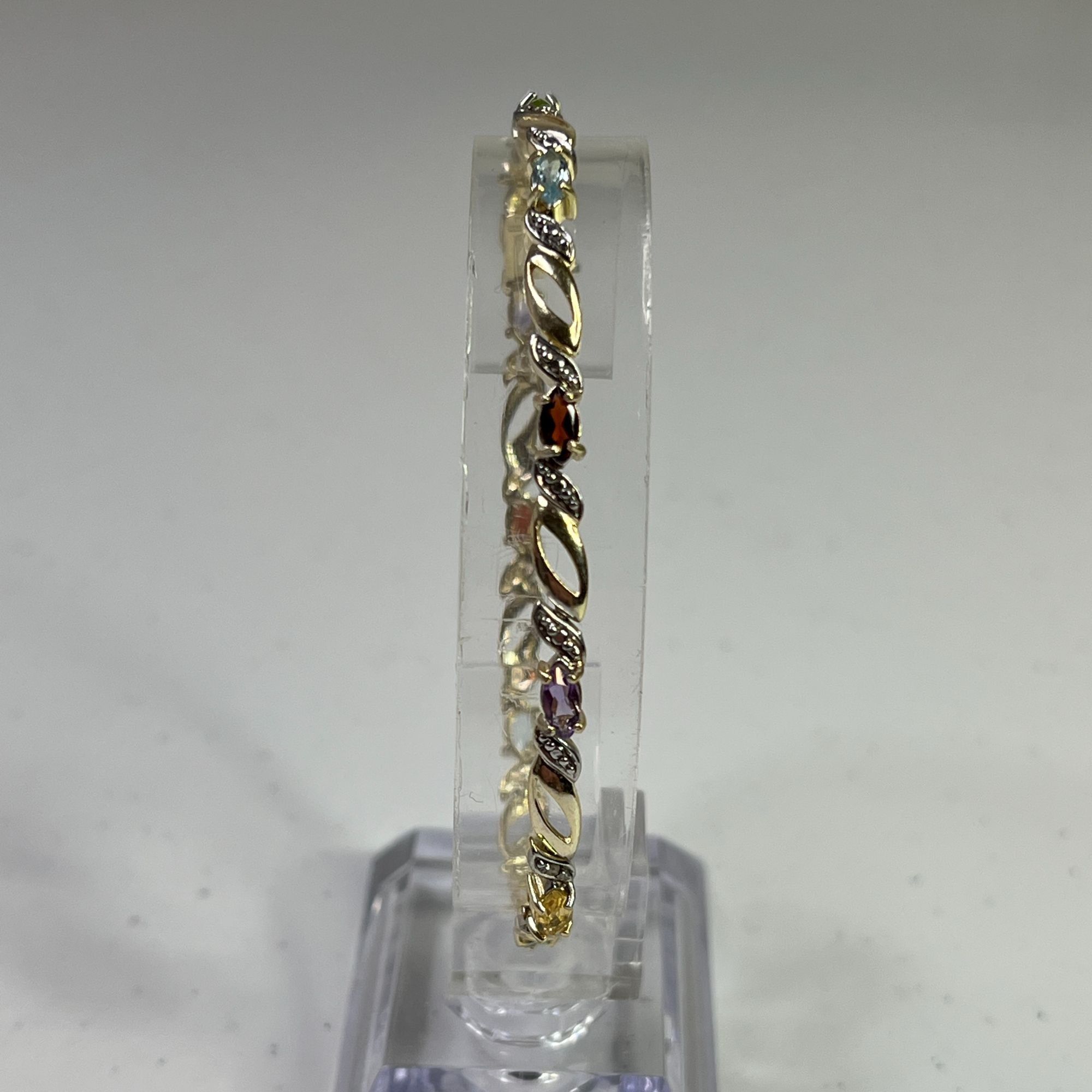Designer Vermeil Silver Multi-Gemstone Link Gold Color Bracelet With Size ONE SIZE - 5 Thumbnail