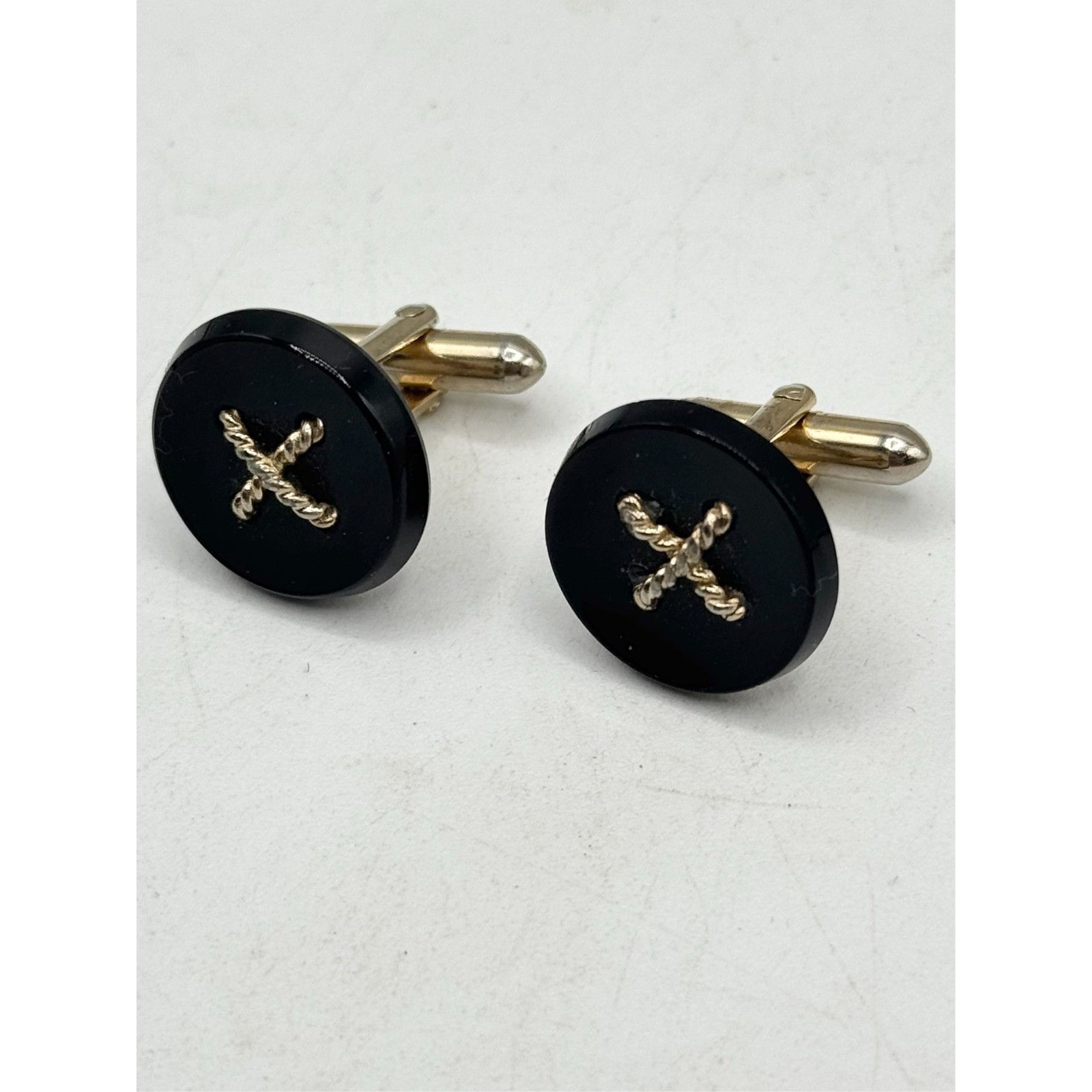 Vintage Vintage black button unisex cuff links cufflinks Size ONE SIZE - 3 Thumbnail