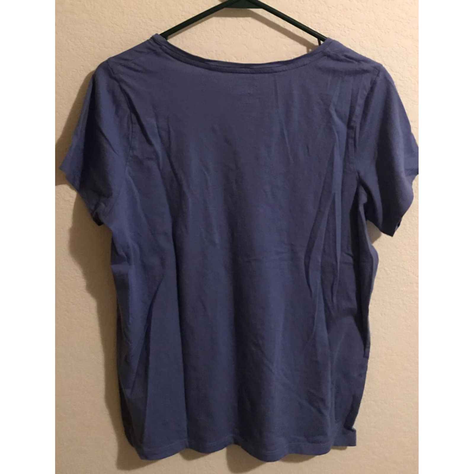 Vintage HUE Shirt Womens L Blue V-Neck Short Sleeve Pajama Top, Cotton Blend, Solid, Regular Size, Everyday 90s? Size L / US 10 / IT 46 - 2 Thumbnail
